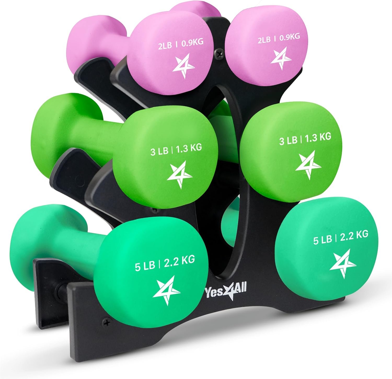 Yes4All Neoprene Coated Dumbbell Hand Weight Sets of 2 – Multiple Weight Options with 15 Colors, Anti-roll, Anti-Slip, Hexagon Shape