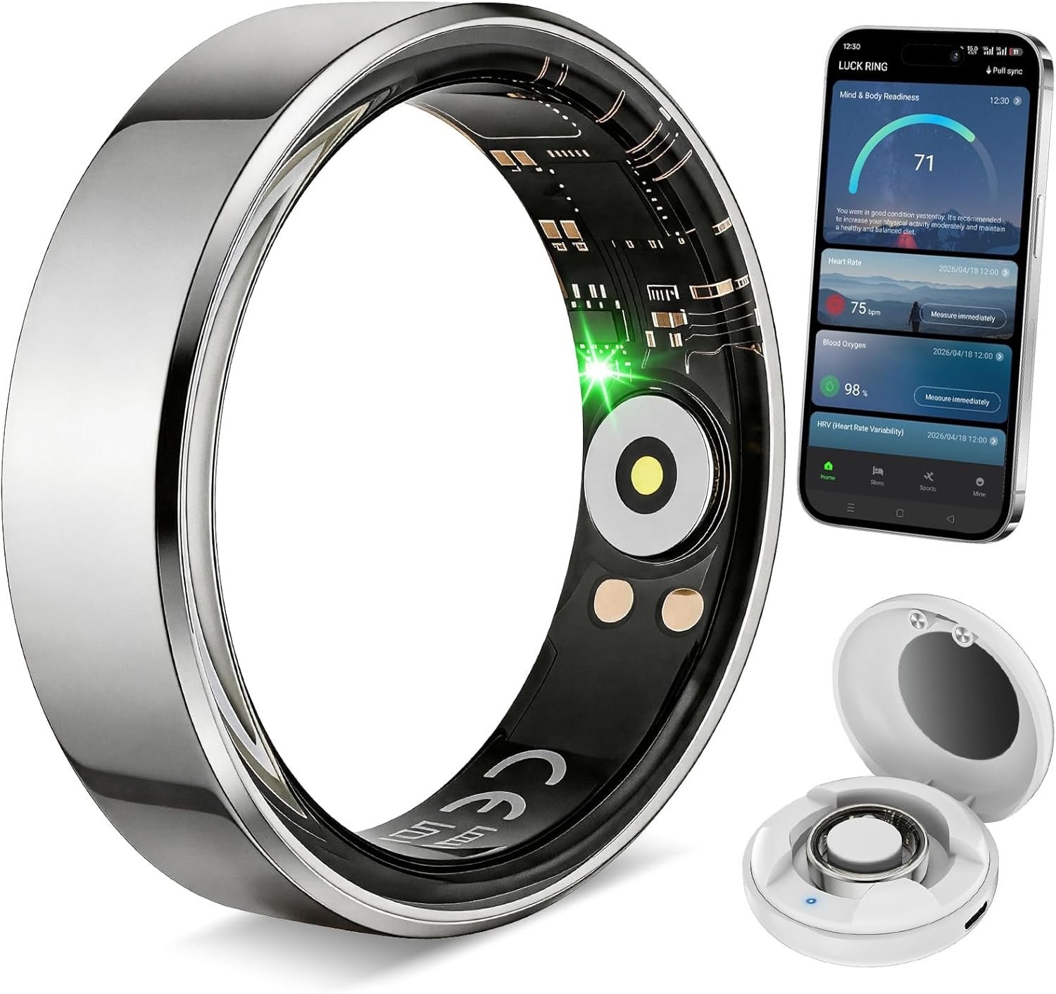Smart Fitness Ring for Men and Women – Lightweight & Barely‑There Feel, Track Heart Rate, Stress, Sleep, Steps & SpO2, Ultra‑Slim 6mm,10ATM Waterproof, No Subscription Fee, Sliver 9