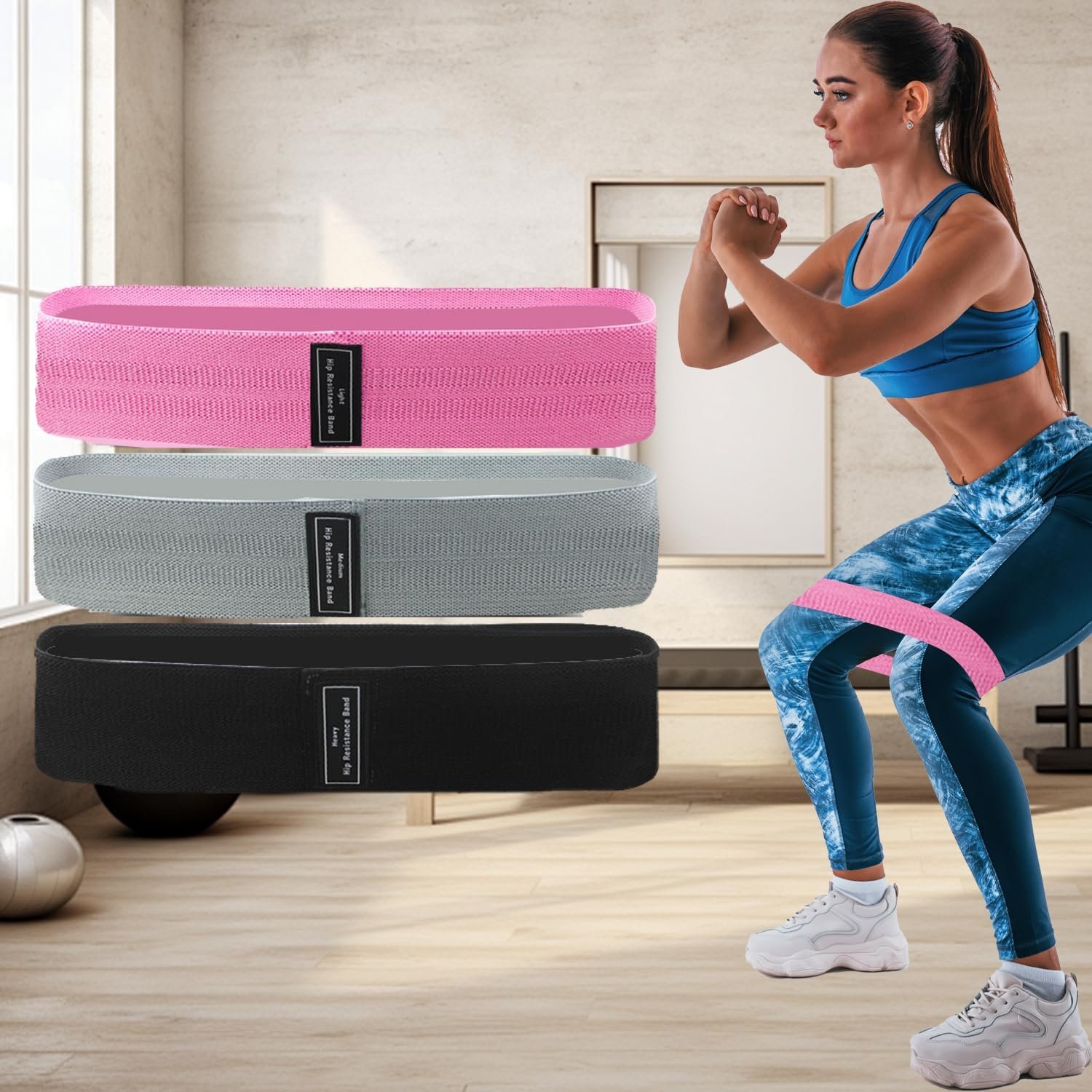 Resistance Bands Sets, Portable Exercise Loops for Legs and Hip, 3 Resistance Level Workout Weight Bands with Non-Slip Design, Workout Flexbands for Home Gym Office Yoga Pilates