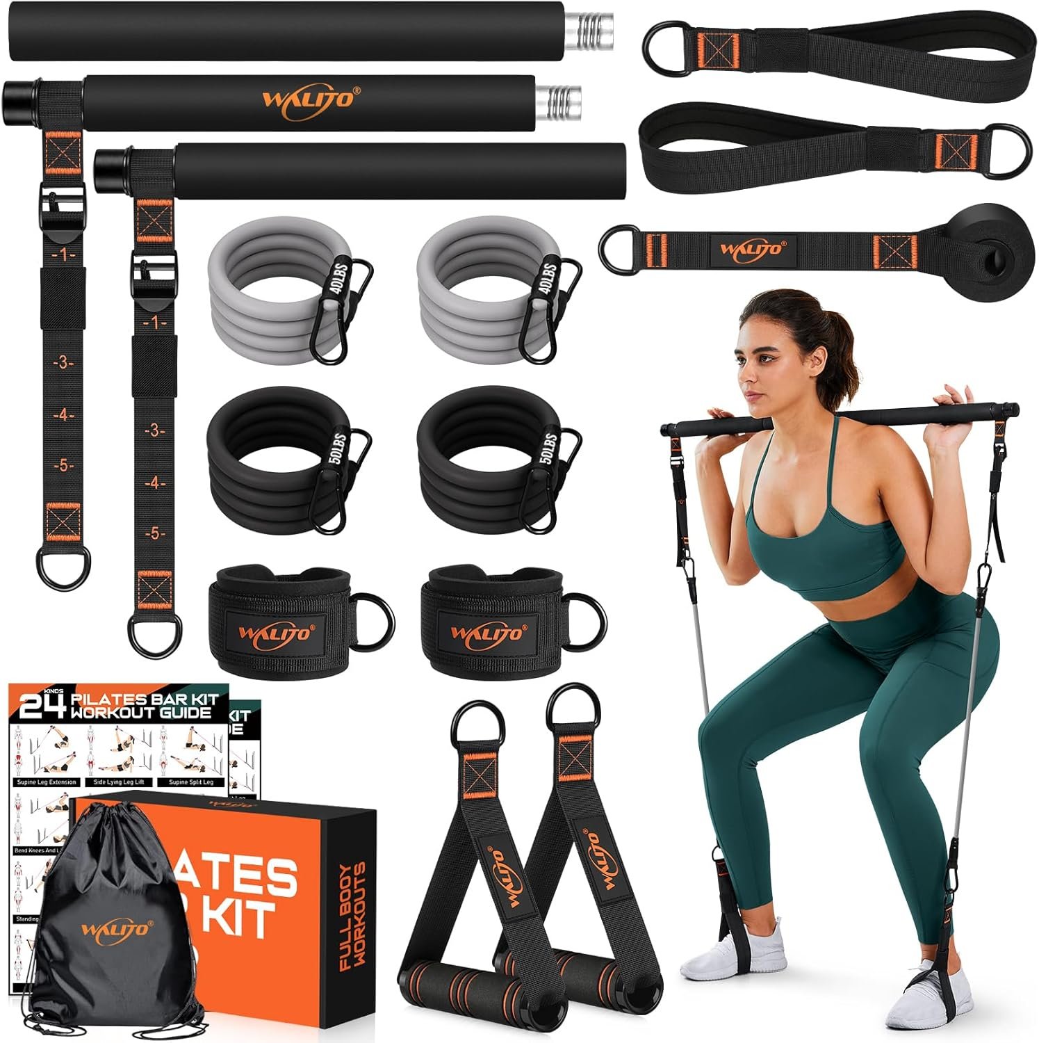 Pilates Bar Kit with Resistance Bands, 3-Section Multifunctional Yoga Pilates Bar with Metal Adjustment Buckle.Portable Pilates Equipment for Women & Men Full-Body Workouts at Home Gym
