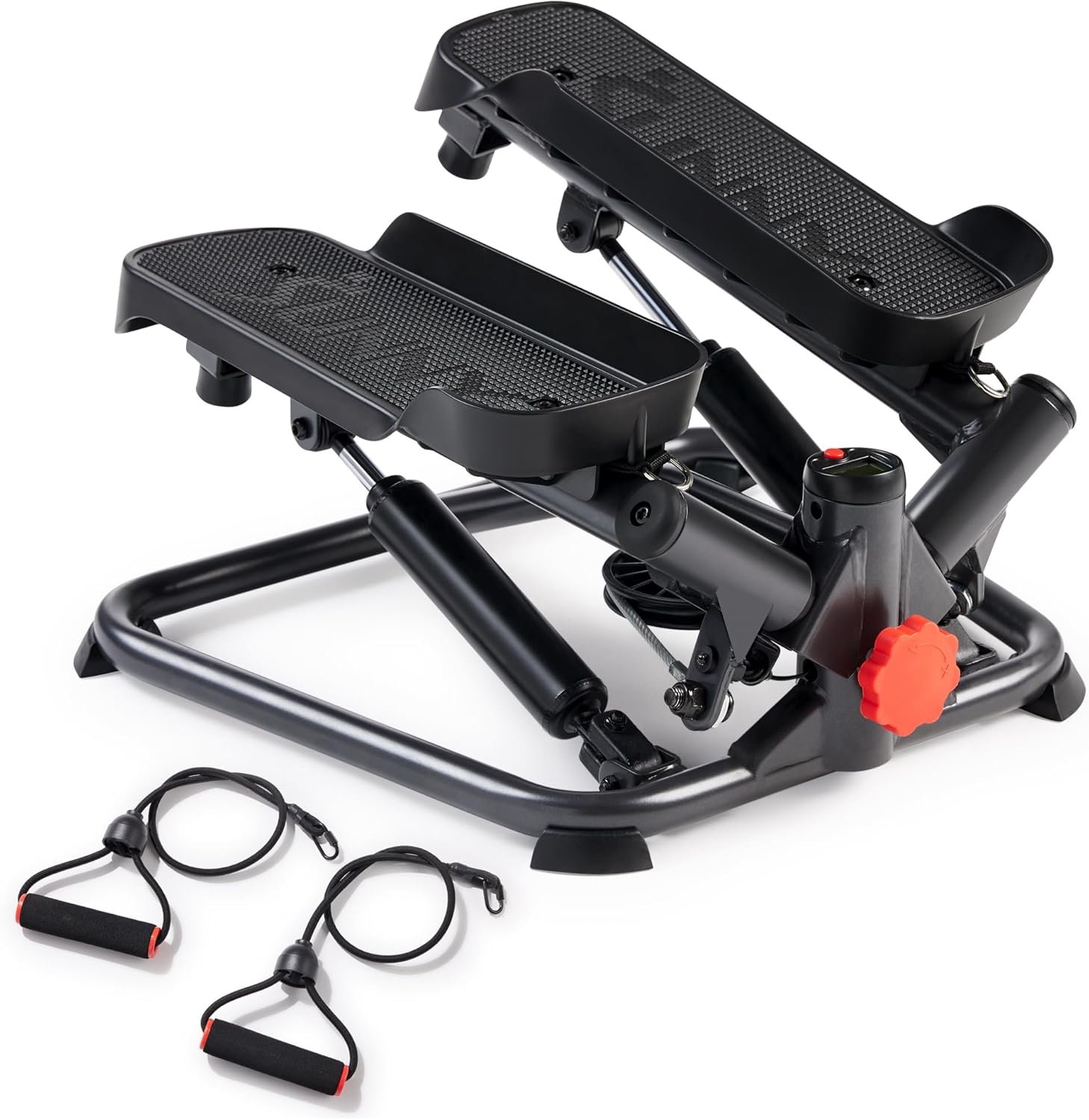 Sunny Health & Fitness Twist Steppers with Resistance Bands, Compact Mini Stair Step Machines for Low-Impact Home Cardio Workouts