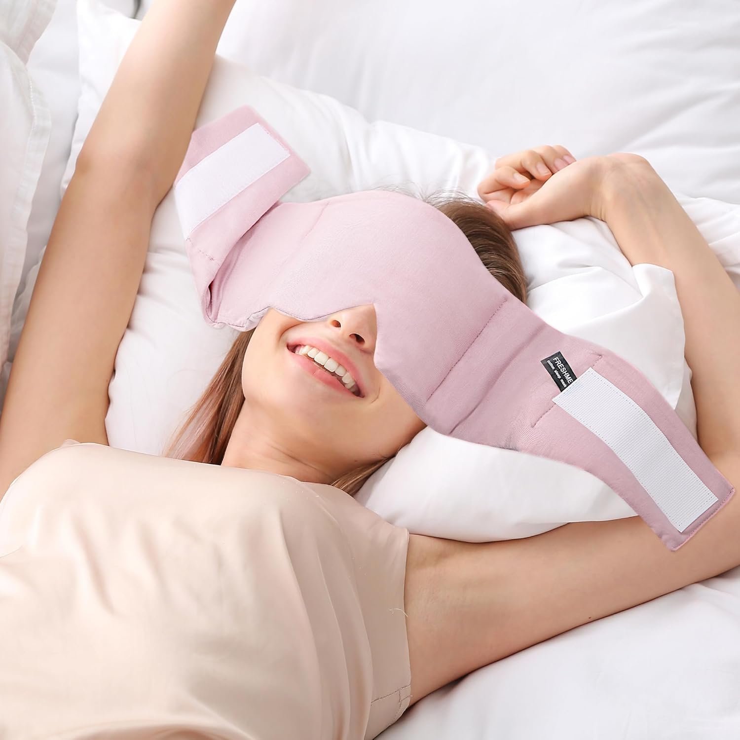 FRESHME Weighted Sleep Mask for Women – Pink Oversize Large (0.7lb/11oz) Cotton Heavy Blackout Face Eye Mask Cover Pillow with Nose Pad for Men Women Deep Sleeping Night