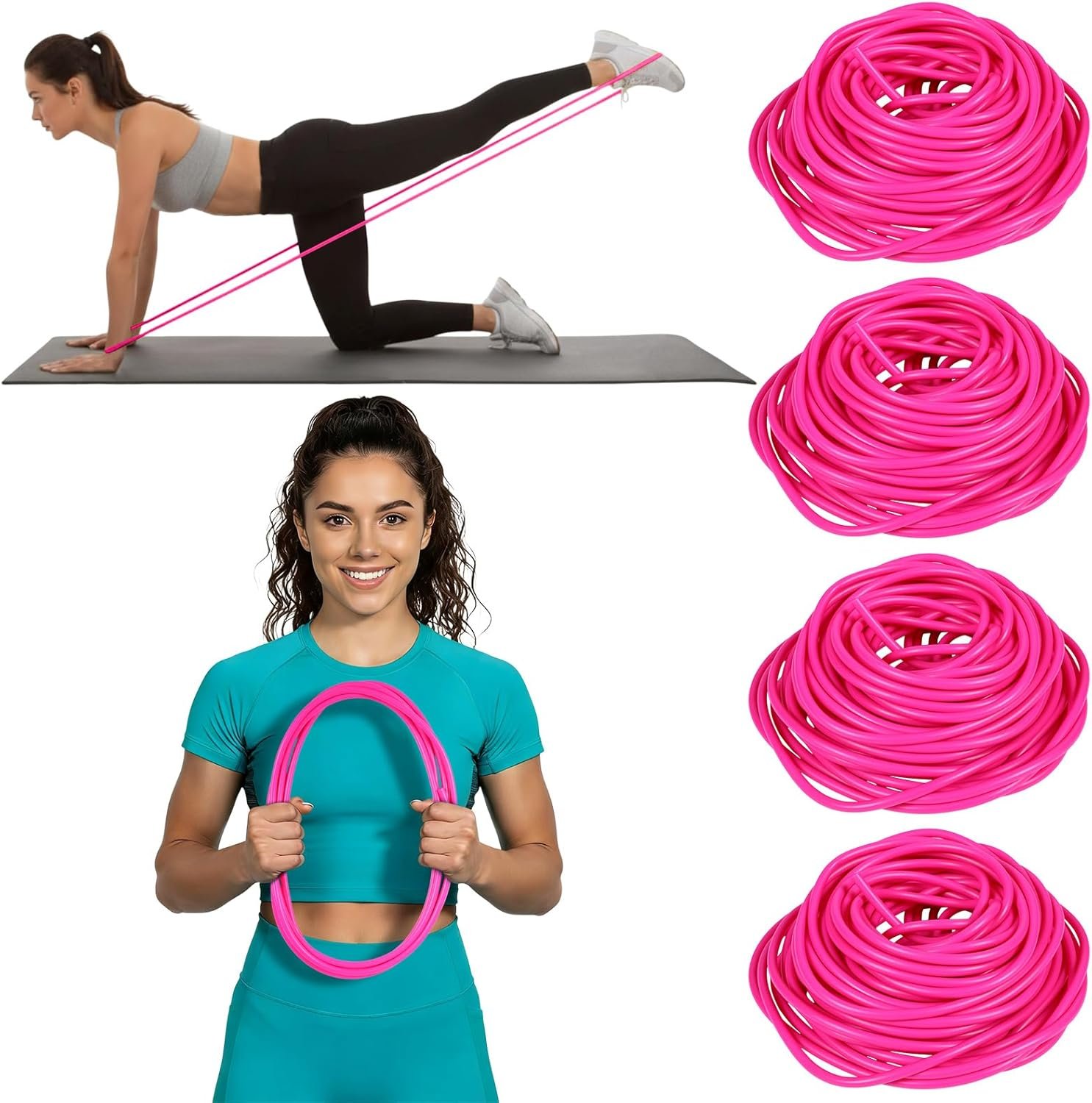 4 Roll Latex Resistance Bands for Women Pink Resistance Tubes 25ft Professional Strength Exercise Tubing for Women Exercise Therapy Lower Pilates Training Workout