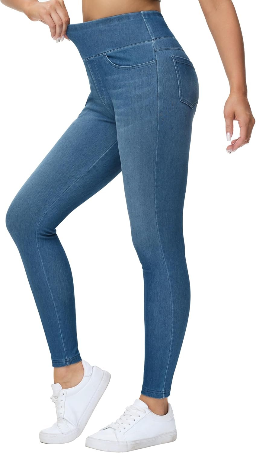 THE GYM PEOPLE Women’s High Waisted Jeggings Pants Stretchy Tummy Control Skinny Jean Leggings with Pockets