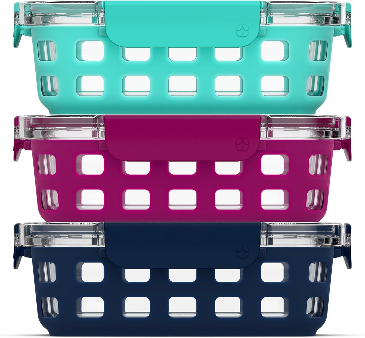 Ello Duraglass 3.4 Cup Meal Prep Sets 6Pc, 3 Pack Set- Glass Food Storage Container with Silicone Sleeve and Airtight BPA-Free Plastic Lids, Dishwasher, Microwave, and Freezer Safe, Berry