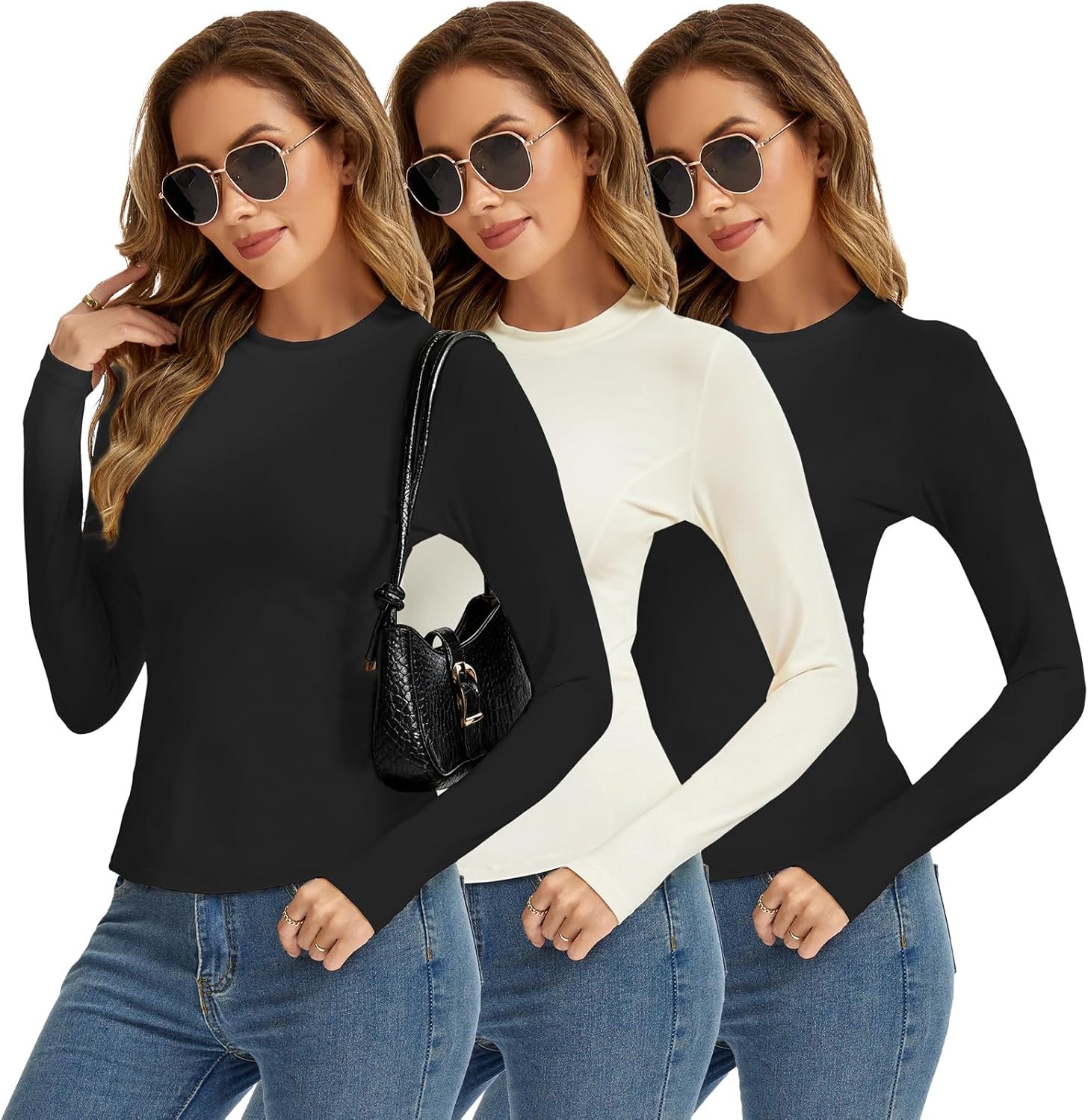 Women Thermal Underwear Shirts, Long Sleeve Thermal Tops Winter Warm Fleece Lined Base Layer for Skiing Running