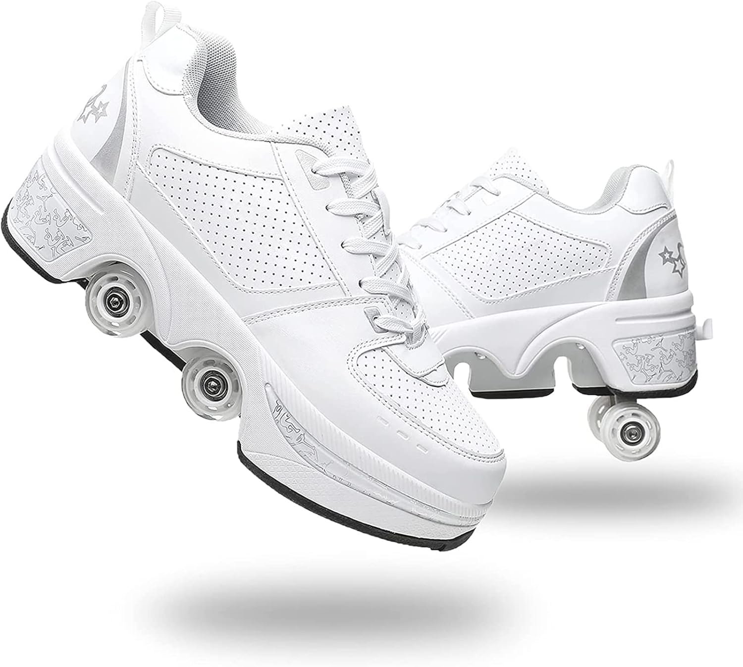 Double-Row Deform Wheel Automatic Walking Shoes Invisible Deformation Roller Skate 2 in 1 Removable Pulley Skates Skating Parkour