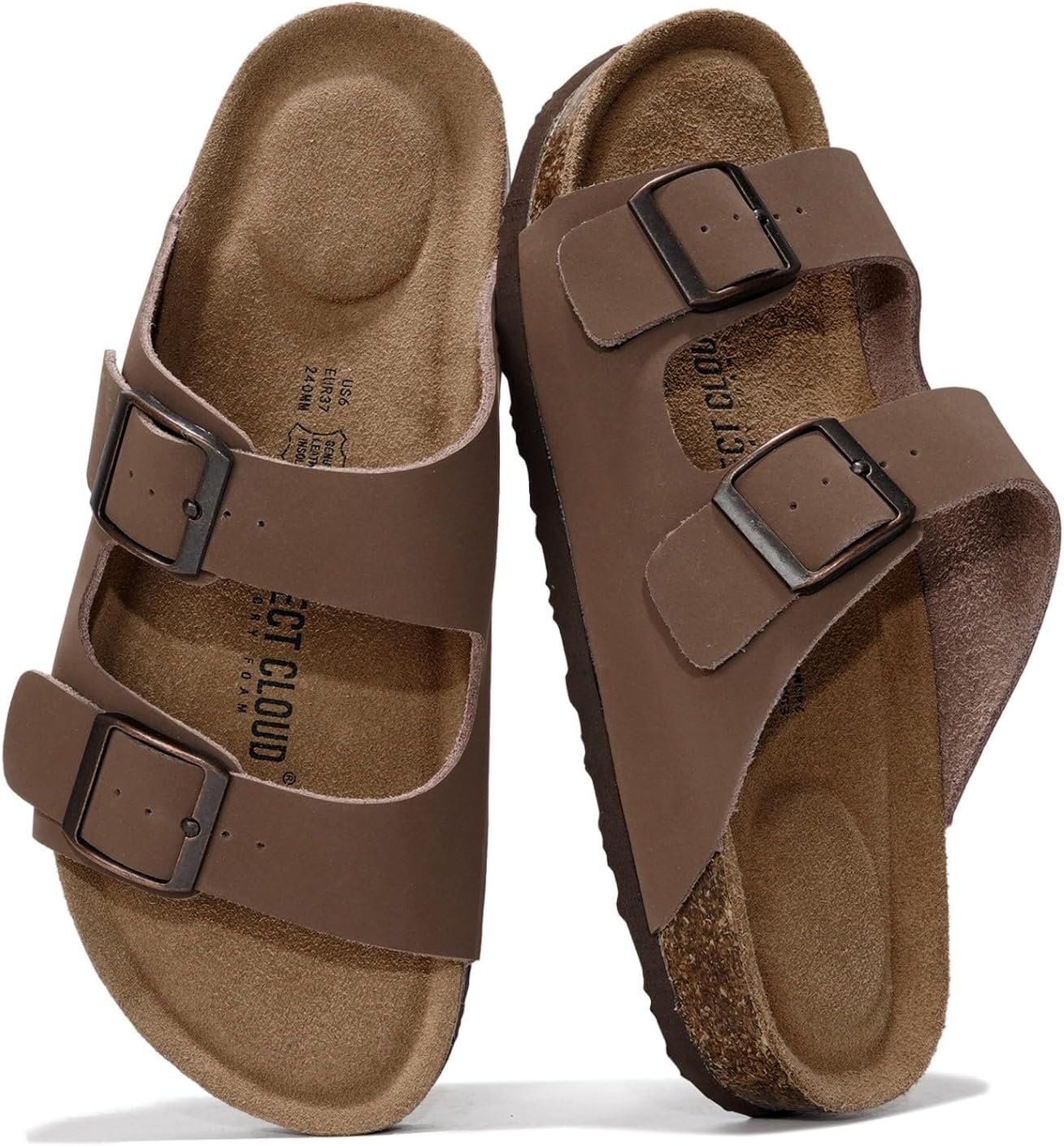 Project Cloud 100% Genuine Leather Flat Sandals For Women 2026 Cork Footbed Womens Sandals with Memory Foam and arch support Vacation Essentials Slides for Women Footwear (Venita)