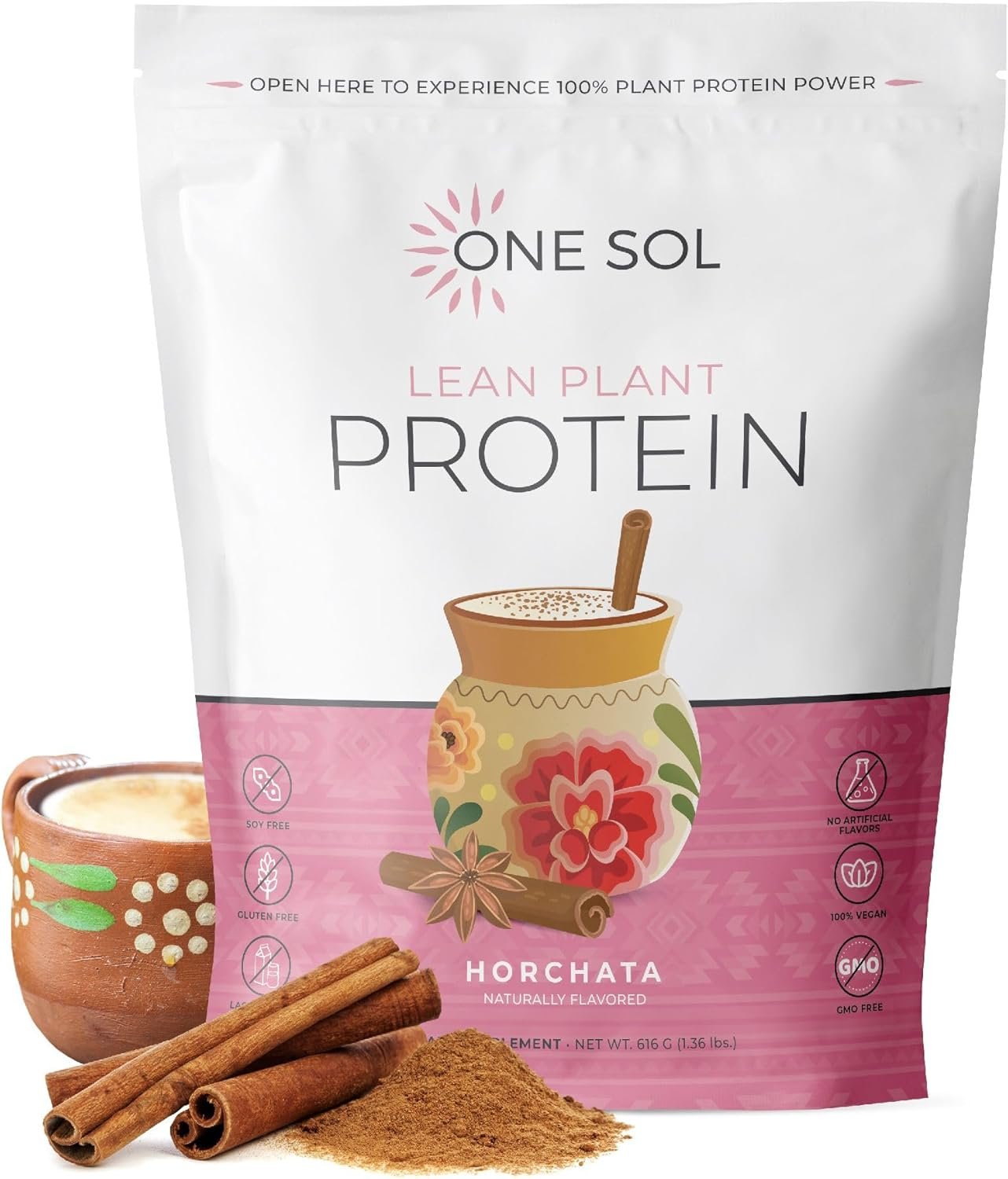 One Sol Lean Plant-Based Protein Powder, Pea & Brown Rice Protein, Low Carb, Vegan Friendly – Gluten, Lactose, & Soy Free – No Added Sugar, Non-GMO, Clean Nutrition, No Bloating (Horchata)
