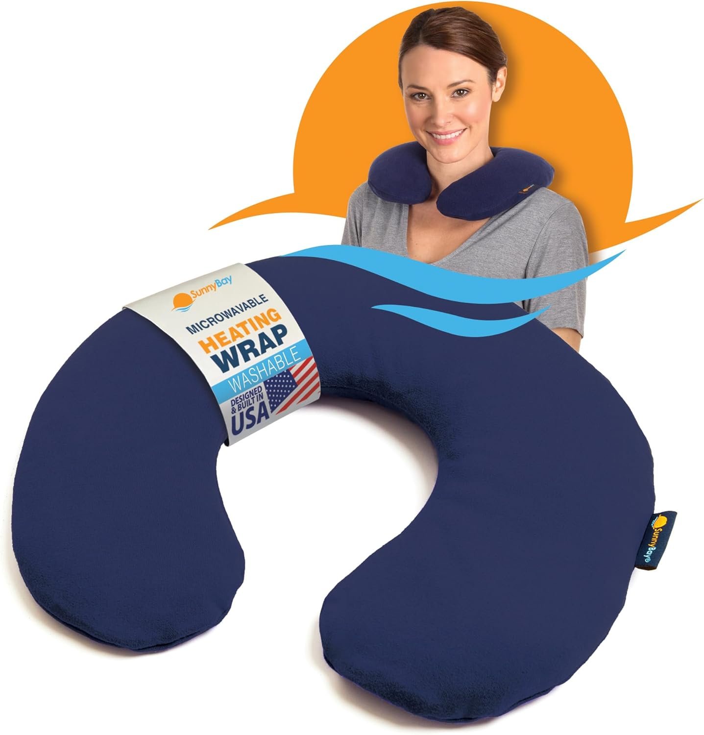 SunnyBay Microwave Heating Pad, Microwavable Heated Neck Pillow for Moist Hot Therapy, Heated Neck and Shoulder Wrap with Flax Seeds Filling and Washable Cover, 12″X12″X2″, 2.5 lbs, Navy Blue
