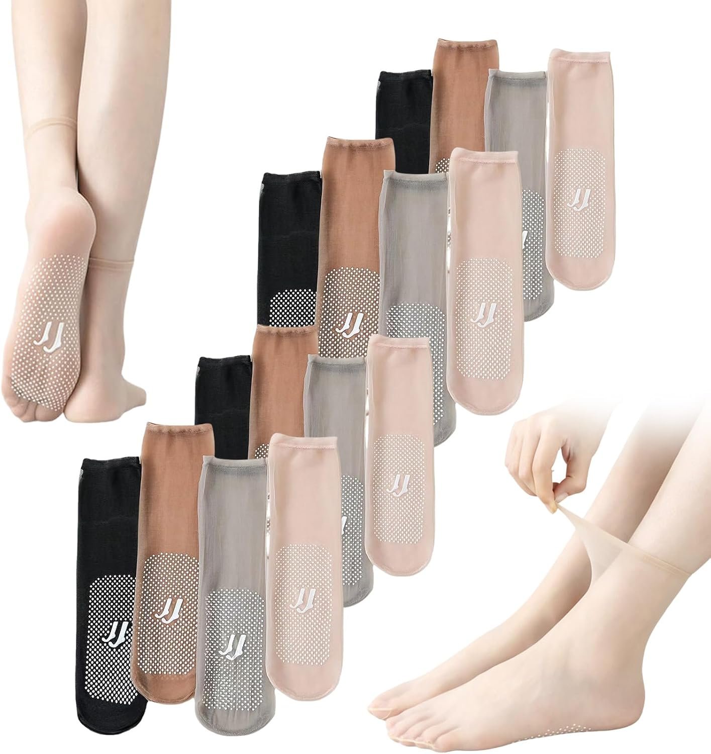 8Packs No Show Socks Womens, Non-slip And Invisible Crystal Silk Socks