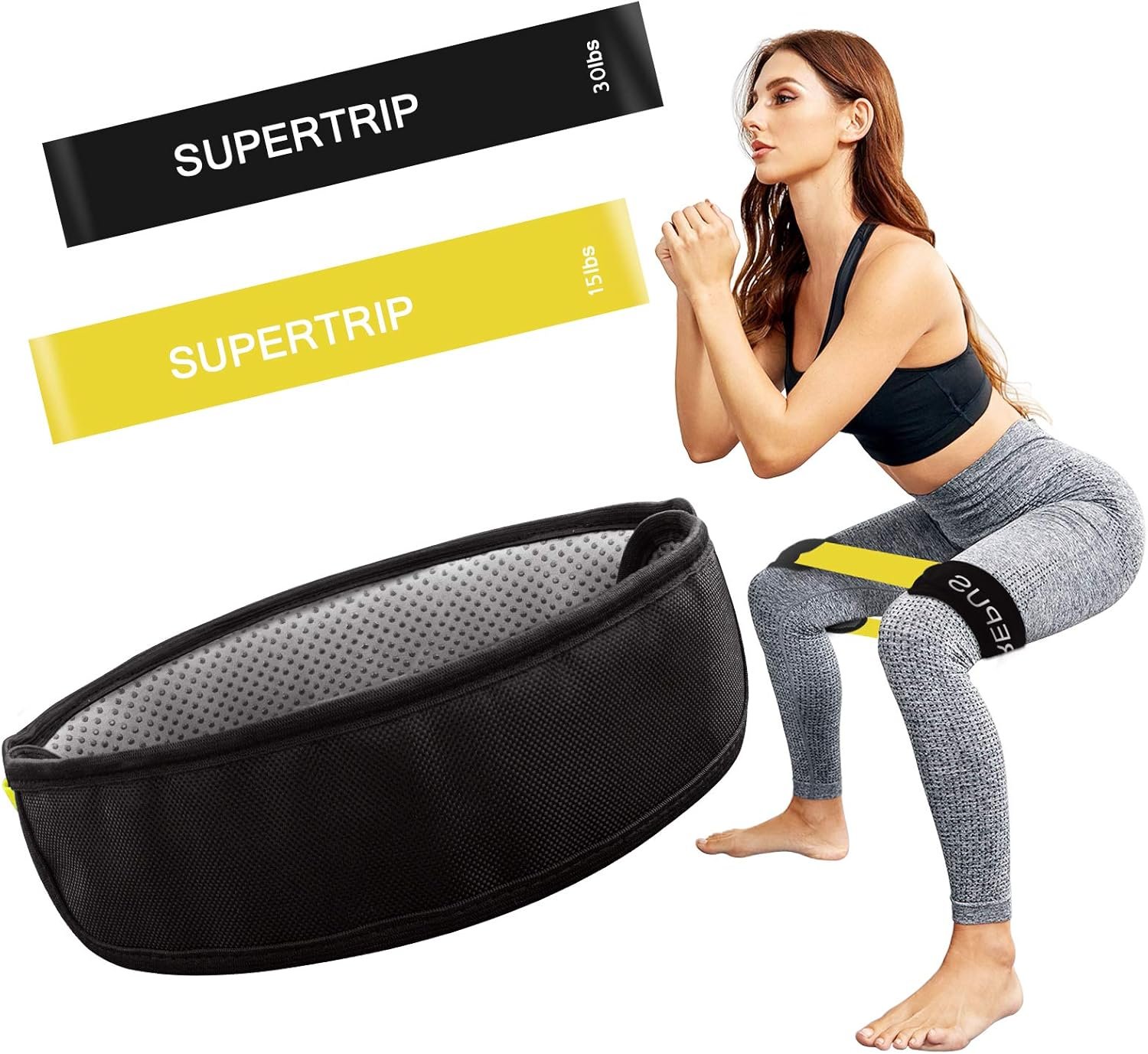 Supertrip Resistance Loop Bands with Protective Sleeves Booty Bands for Women Men 2 Pack Latex Resistance Bands and 1 Pair Non-Slip Functional Sleeves Nylon Webbing Neoprene Padding