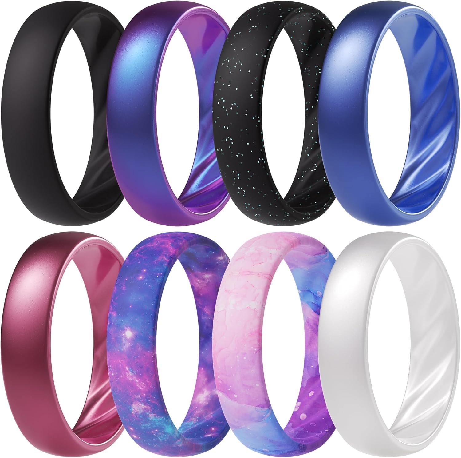 ThunderFit Silicone Ring Wedding Bands for Women, Promise Rings with Elegant Wavy Grooves, 6mm Wide, 2mm Thick, Breathable, Women’s Rubber Engagement Rings, Variety Multipack 1-4-8
