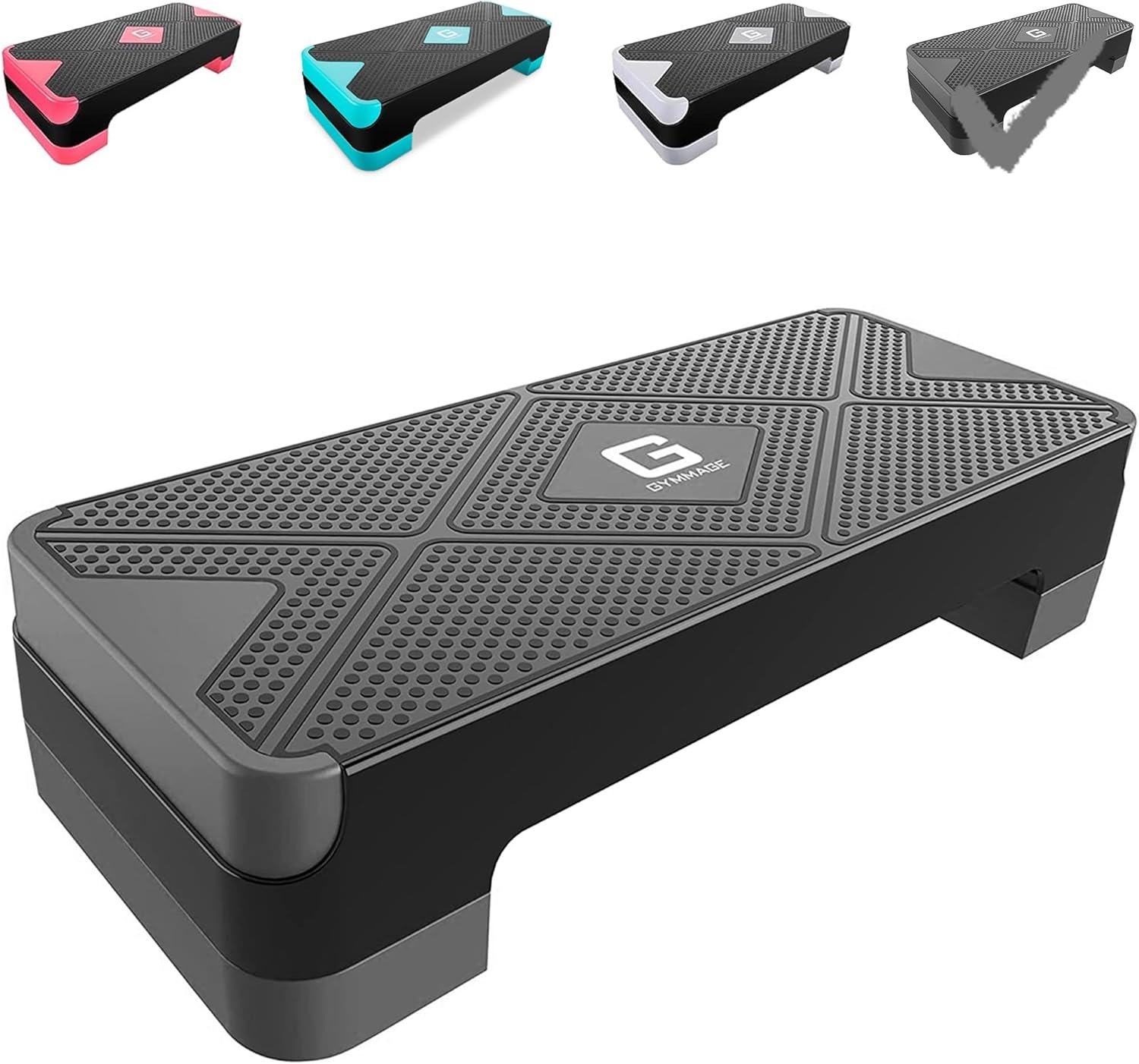 GYMMAGE Adjustable Workout Aerobic Stepper, Aerobic Exercise Step Platform with 2 Risers, Exercise Step Deck for Fitness, 26.5″ Trainer Stepper with Non-Slip Surface Home Gym & Extra Risers Options