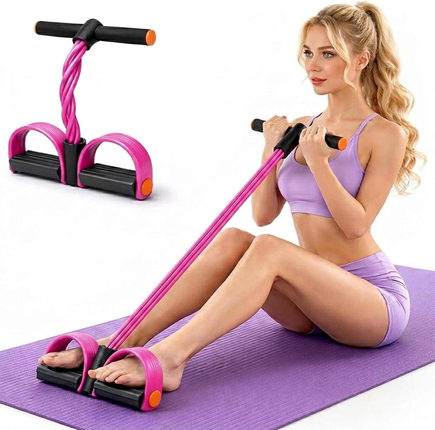 Pedal Resistance Band with Handle, Pedal Puller Resistance Band, Upgraded 6-Tube Natural Latex Exercise Bands for Full Body Workout, Tummy, Waist, Arm, Leg Slimming, Pilates Exercise
