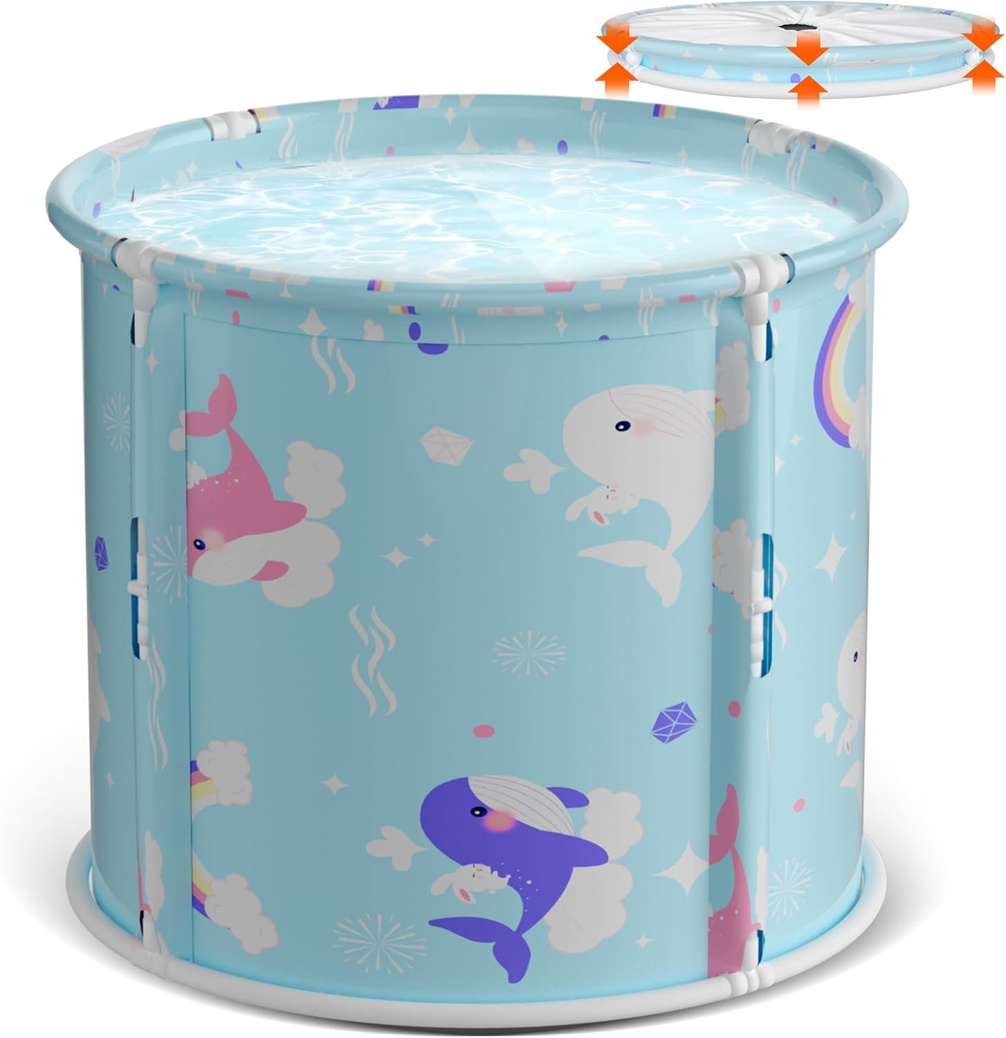 Portable Bathtub, Foldable Bathtub for Kids, Boys and Girls, Therapy Tub for Shower Stall Bathroom Fold Up Japanese Soaking Hot SPA Bath Tub, Outside Ice Bath 21.65”x23.62”(Ocean World Blue)