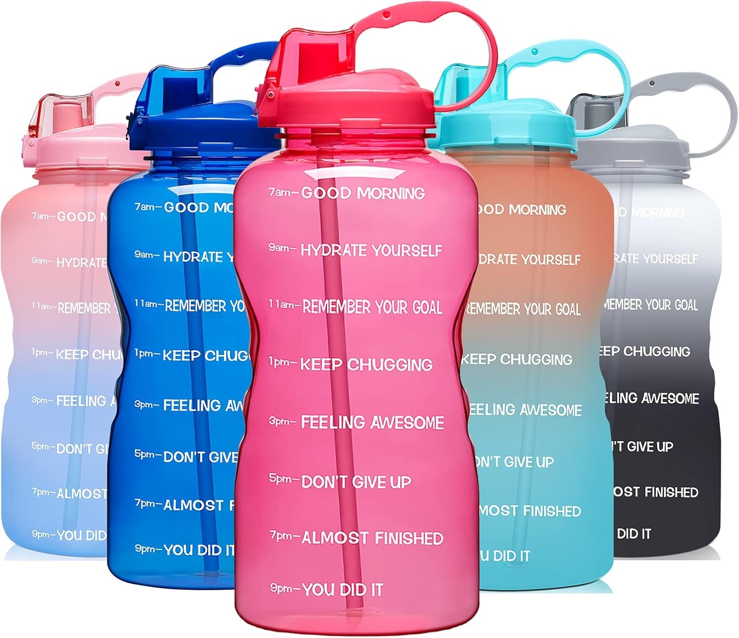 Venture Pal Large 1 Gallon/128 OZ (When Full) Motivational BPA Free Leakproof Water Bottle with Straw & Time Marker Perfect for Fitness Gym Camping Outdoor Sports-Pink