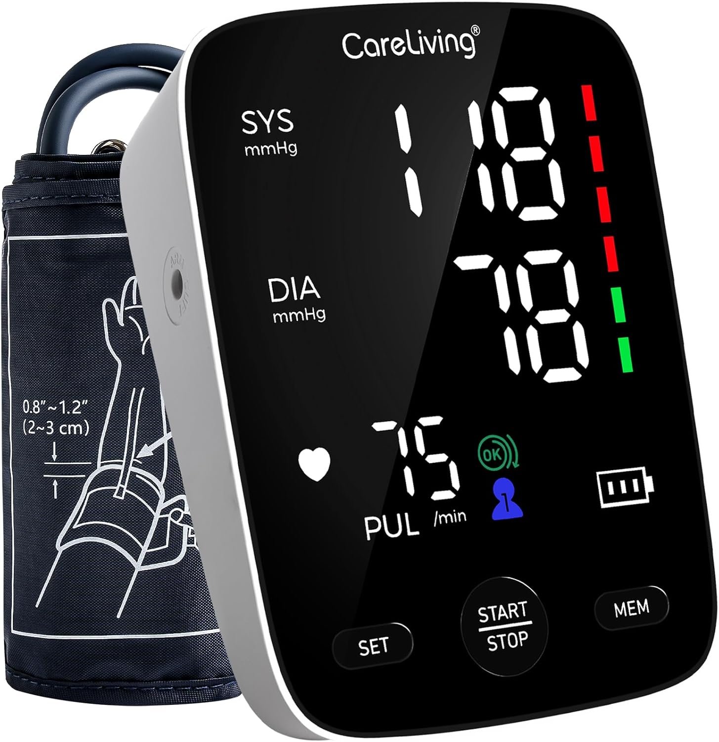 CareLiving Blood Pressure Monitor, Upper Arm Blood Pressure Monitors for Home Use, 2×199 Readings Memory, Adjustable Arm Cuff 8.7″-16.5″, Large Display with LED Background, Light Storage Bag
