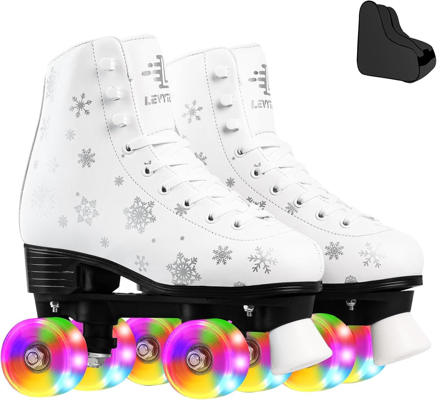 Roller Skates for Women, Men Light-Up Wheels Double-Row Rollerskates High-Top PU Leather Classic Designs Skate Shoes for Girls Beginners with a Shoes Bag Size 5 6 7 8 9 10 Indoor Outdoor