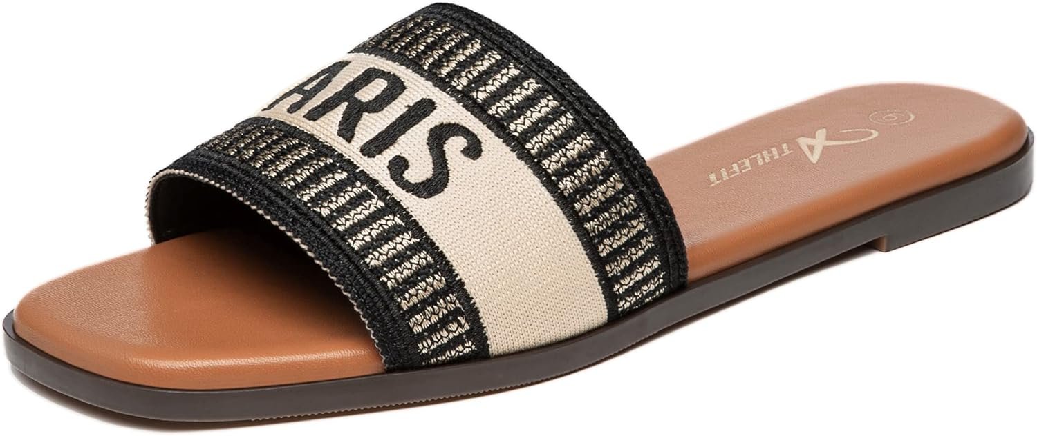 Athlefit Women’s Slides Summer Fashion Slip On Flat Sandals Dressy