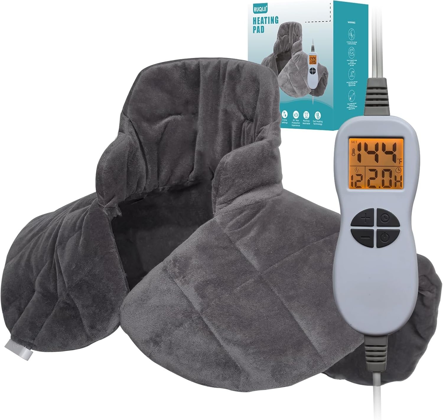 Ruqiji 19″ x 24″ Weighted Neck&Shoulder Heating Pad, 2.5lbs with 12 Temperature Settings&Countdown Timer,Pain Relief for Neck/Shoulders/Menstrual Pain(Dark Gray)