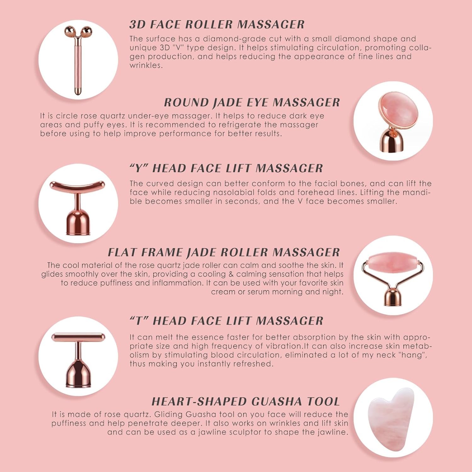 7pcs Facial Jade Roller and Gua Sha Kit, 100% Natural Jade Stone Face Massager for Skin Tightening, Dark Circles, Skin Rejuvenation, Wrinkle Remover, Men and Women Massage Tool Gift Set