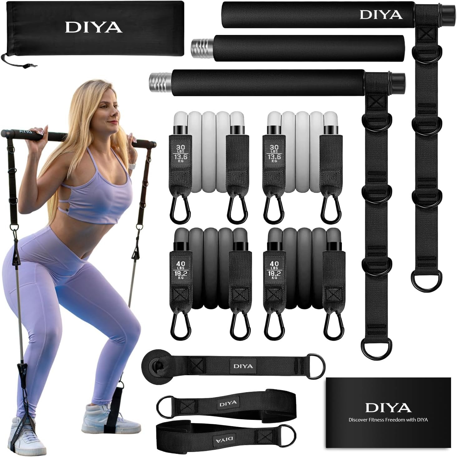 Pilates Bar Kit with Resistance Bands 140 lbs – Adjustable Portable Home Gym Workout Equipment for Women & Men – Full Body Fitness Bar for Legs, Glutes, Arms, Core & Back