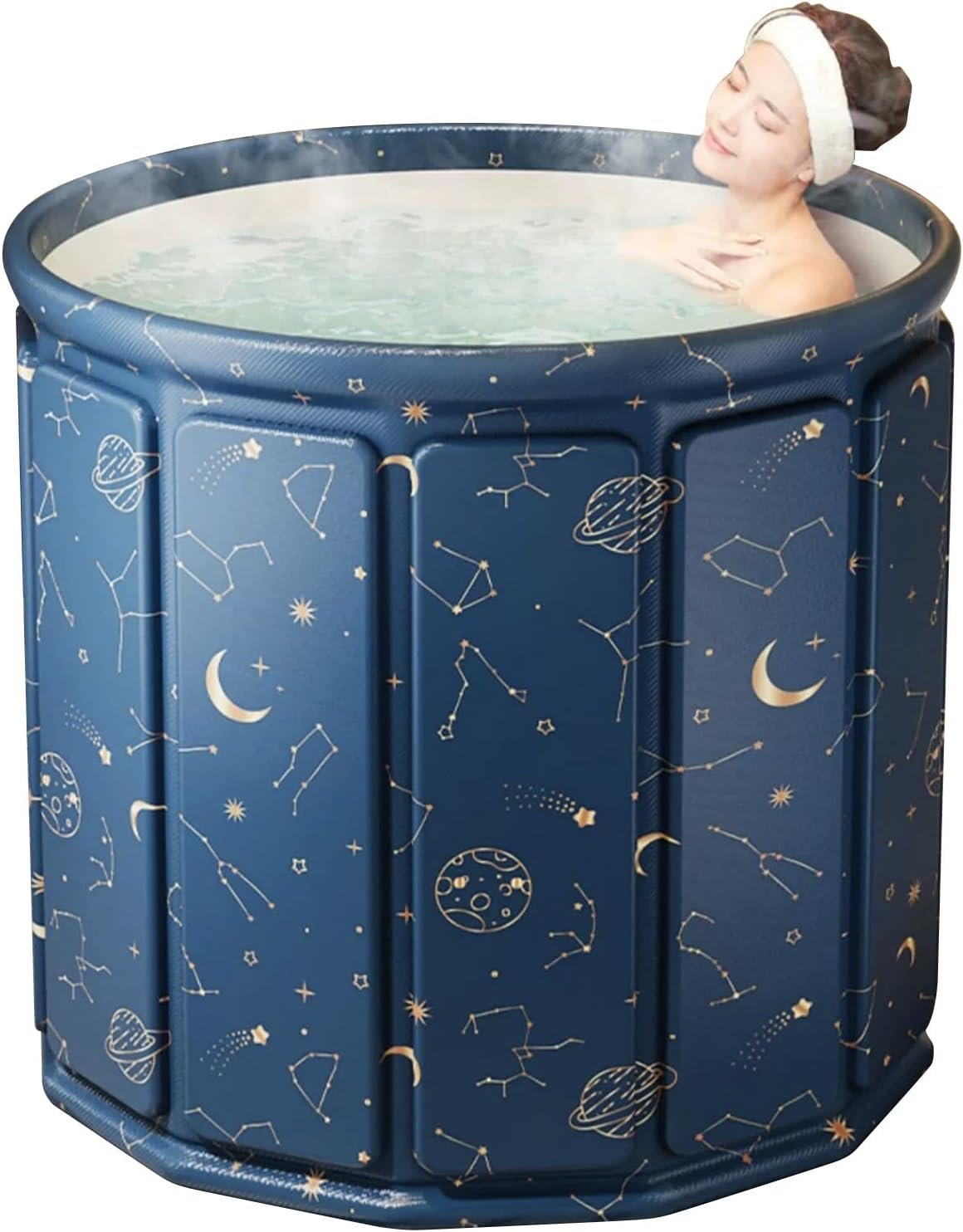 Portable Foldable Hot Cold Bath Tub, Large Portable Hot Cold Bath Tub for Home Outdoors Gyms, Collapsible Soaking Bath Tub for Shower (77Gal) (Blue Planet Insulation Set)