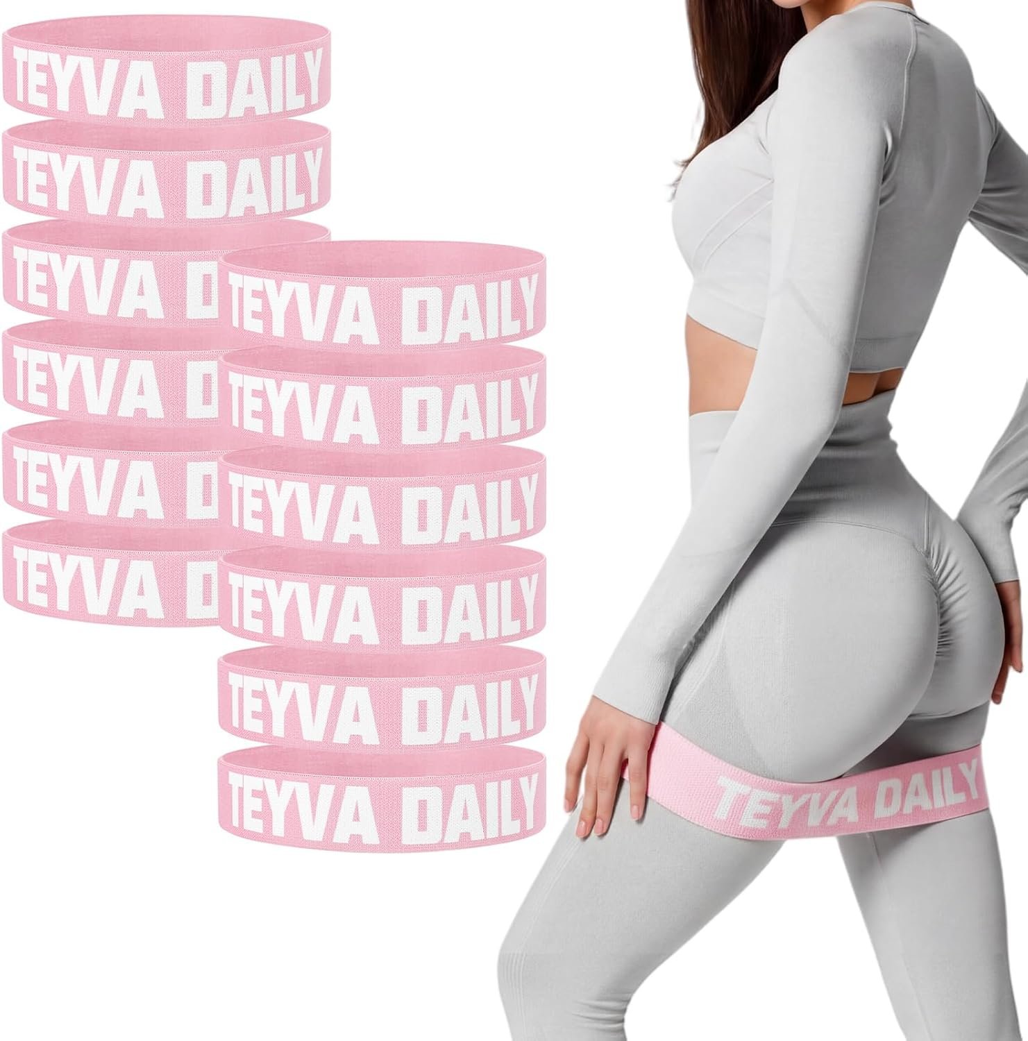 12 Pcs Fabric Resistance Bands for Working Out Booty Exercise Bands Bulk for Leg Butt Hip Thigh Pink Elastic Non Slip Resistance Loop for Yoga Pilates Gym Studio