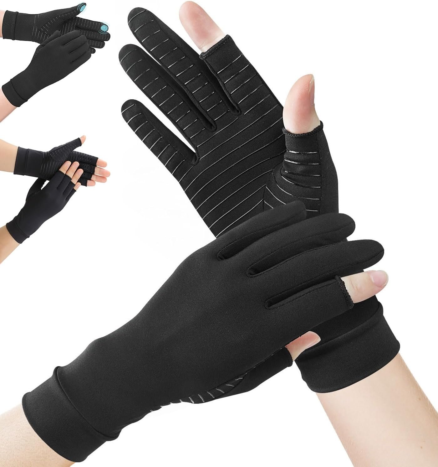 Big Mango Arthritis Gloves, Copper Infused Compression Gloves, Copper Gloves Fingerless for Women Men for Arthritis Pain Relief, Swelling, Rheumatoid, Typing, Hand Support (1 Pair,Large)