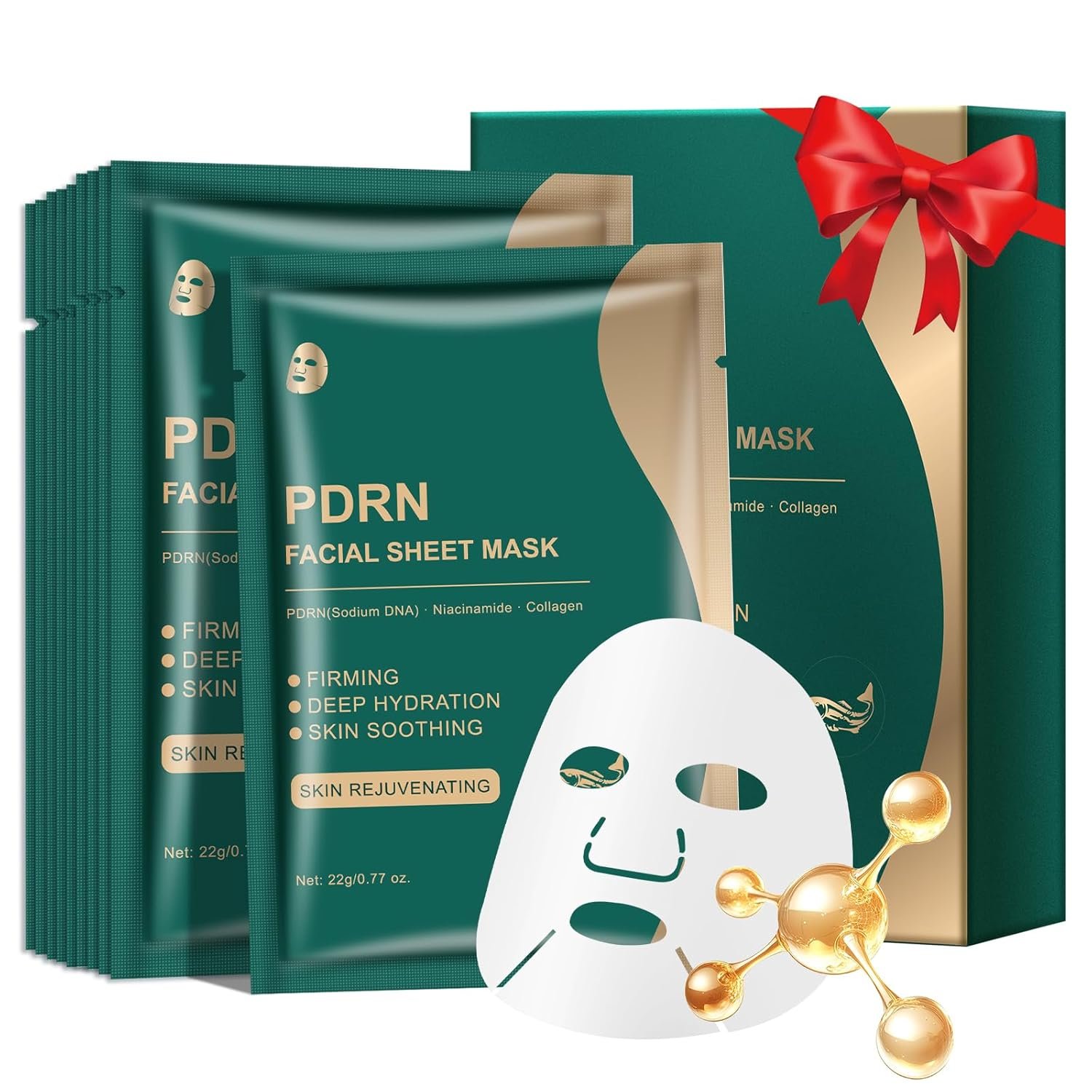 IREV Pdrn Facial Sheet Mask With Collagen, Moisturizing Face Mask For Women, Hydrating Sheet Mask For Skin Care, Smooth Serum Infused Face Mask Skincare, Ideal Gifts For Women And Self Care Routine