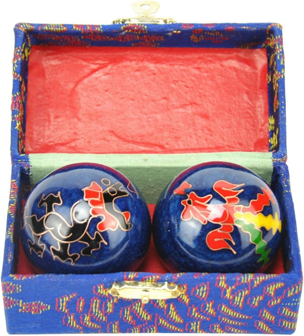 2Pcs Chinese Health Exercise Stress Baoding Balls, Meditation Massage Handball with Box, Hand Exercise Ball for Men Women Hand Exercises and Stress Relief(Color:Blue Dragon and Phoenix)