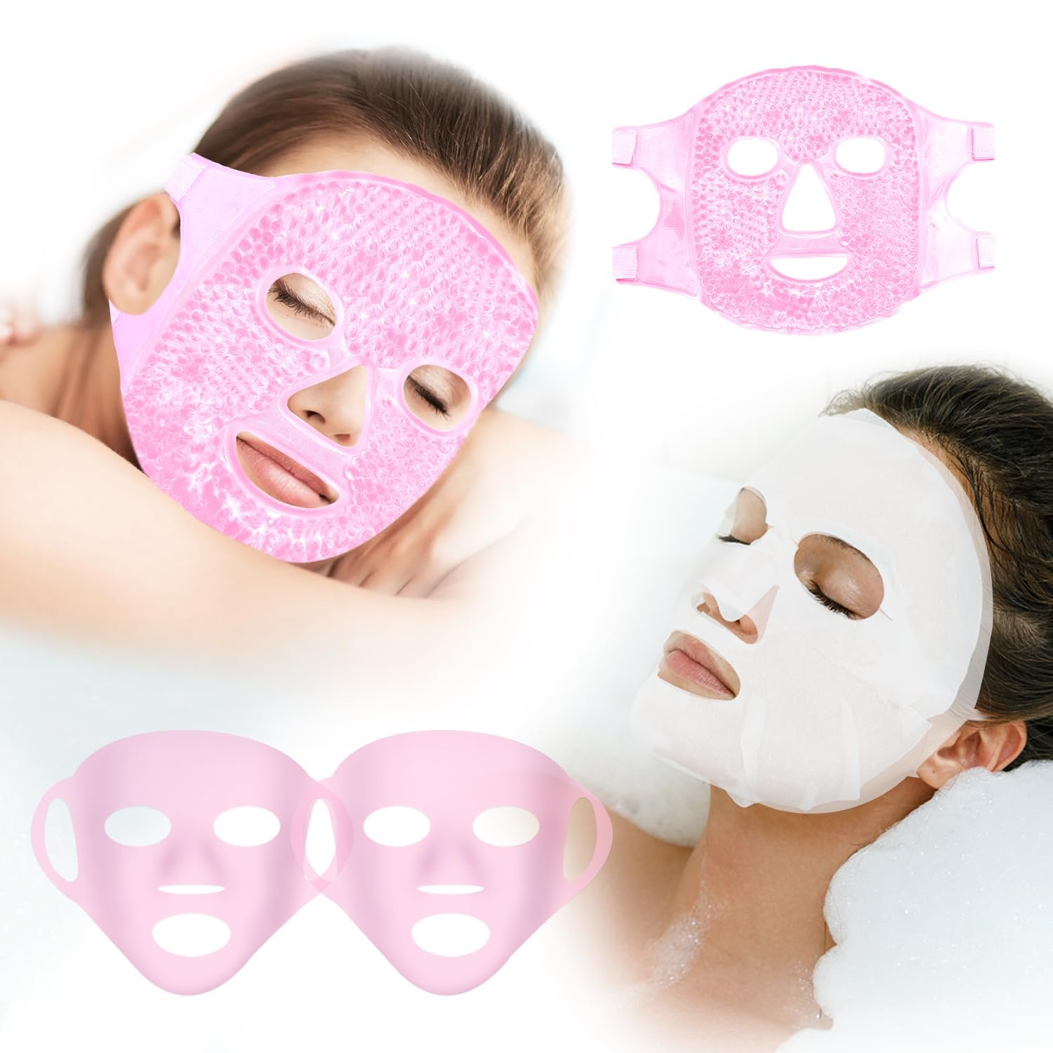 Reusable Ice Face Mask Set – Hot & Cold Therapy for Migraine, Wisdom Tooth Pain, Puffiness Relief with 2 Silicone Covers, Cooling Gel Pad for Swelling