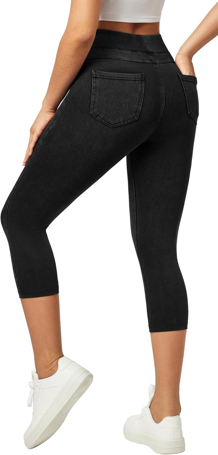 IUGA Capri Jeans for Women Stretchy Jean Capris Pull On Jeggings High Waisted Denim Capri Leggings Casual Pants with Pockets