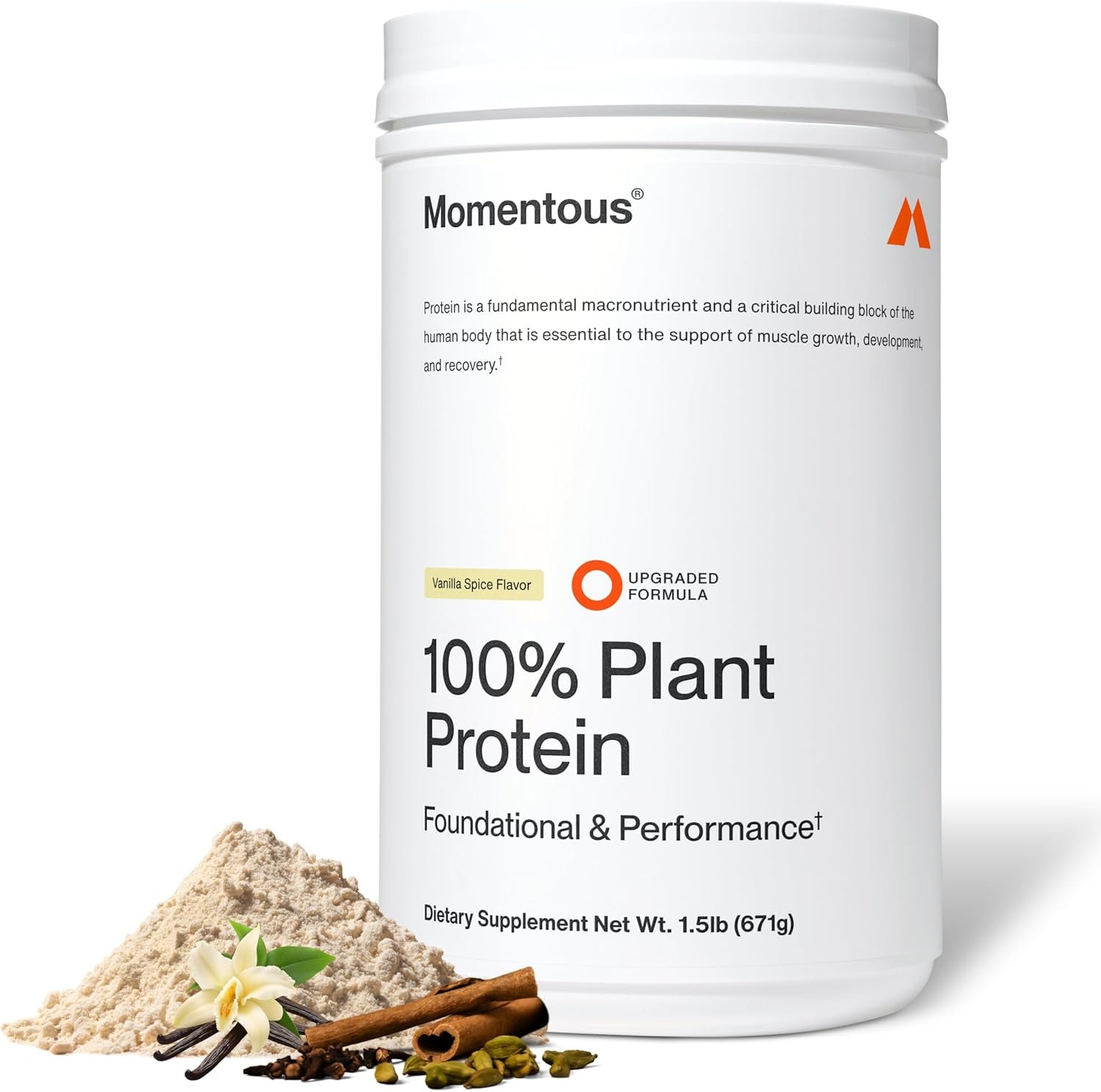 Momentous Vegan Protein Powder – 20 g Plant-Based Protein – NSF Certified for Sport – Gluten-Free – Non-GMO – 22 Servings for Essential Everyday Use – Vanilla Spice