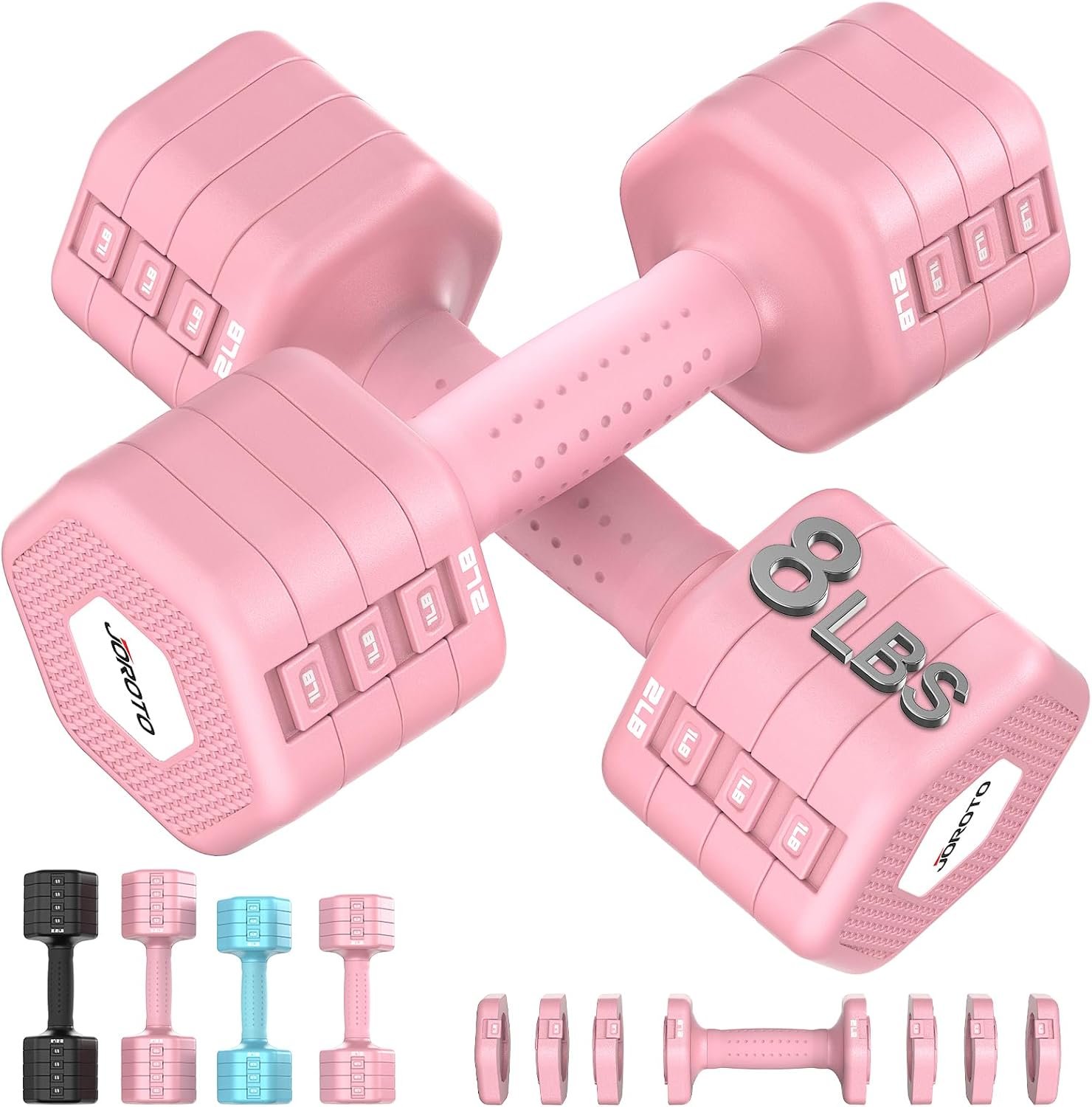 JOROTO 4-in-1 Adjustable Dumbbell Set of 2, 16LBS/22LBS Hand Weights for Women, Men, Upgraded TPE Soft Handle, 1s-Adjust Dual-Stable Dumbbell Set for Women Home Gym Exercise Training