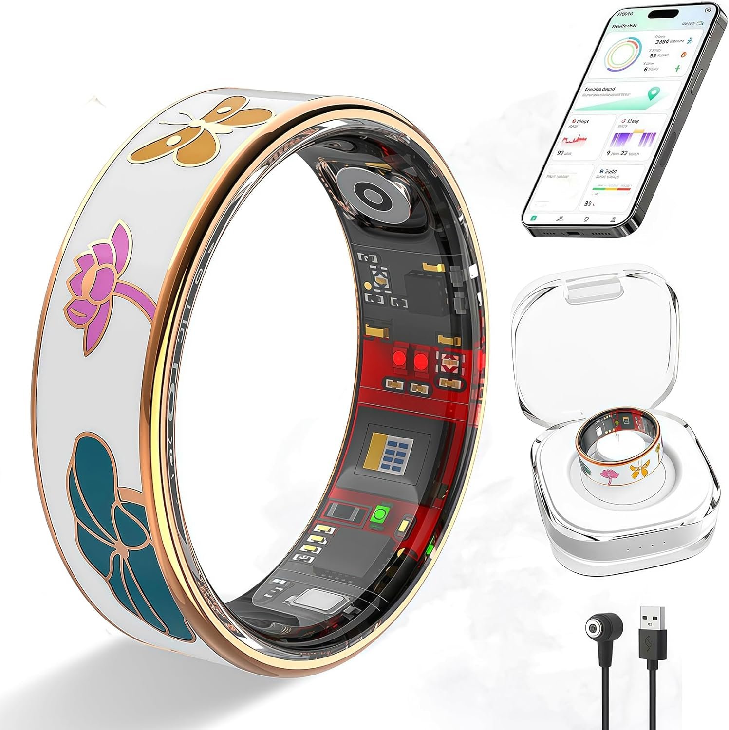 Smart Ring for Women,Fitness Tracker with Heart Rate,Blood Oxygen,Menstrual Cycle,Sleep Monitoring,Step Counting,IP68 Waterproof for iOS and Android,No Subscription Fee (10#)