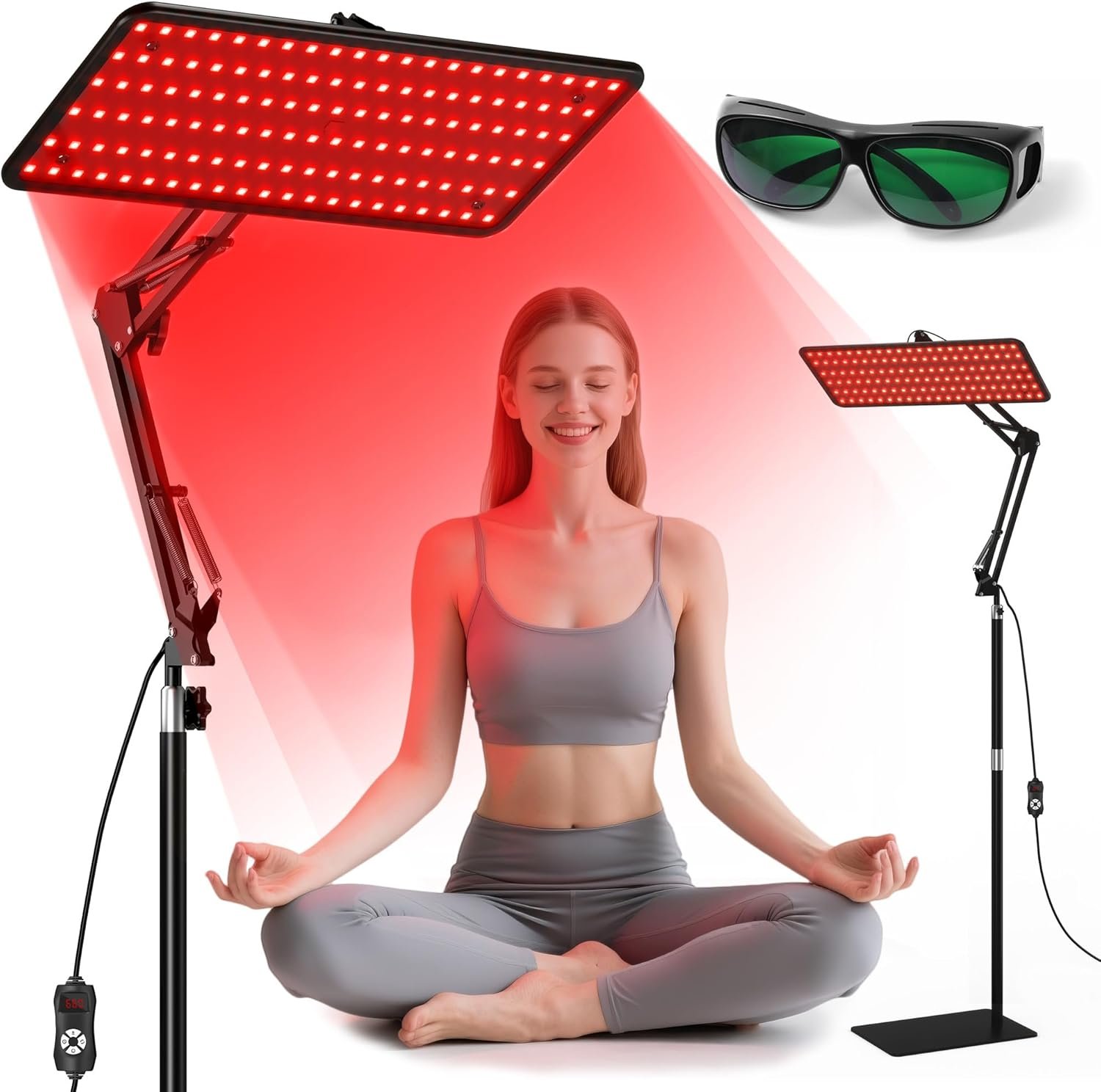 Morfone Red Light Therapy for Body Face – Infrared Light Therapy Lamp 660nm, 850nm, 940nm Tri-Wavelength LED Beads Panel with Height Adjustable Stand for Home Use, Gift for Women Girls