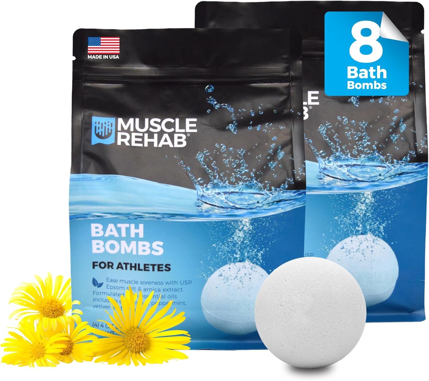 Muscle Rehab Magnesium Epsom Salt Bath Bombs – Fast-Absorbing Muscle Soak for Post-Workout Recovery – Bath Bombs for Sore Muscles and Pain- Tranquil Foot Soak Bombs – Athletic Recovery Bath – 2 Packs