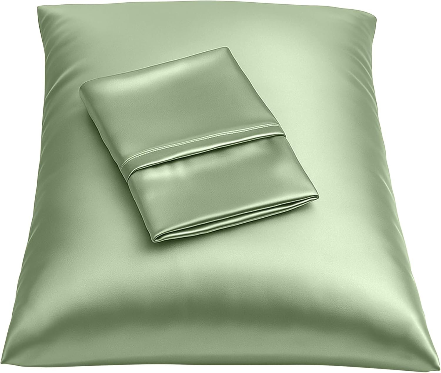 BLISSFORD Satin Pillowcase with Zipper, for Hair and Skin Care, Feels Soft and Cool Like a Silk Pillowcase, Satin Pillow Cases 2 Pack, Slik Pillow Cover, Sage Green – Standard Size – Set of 2
