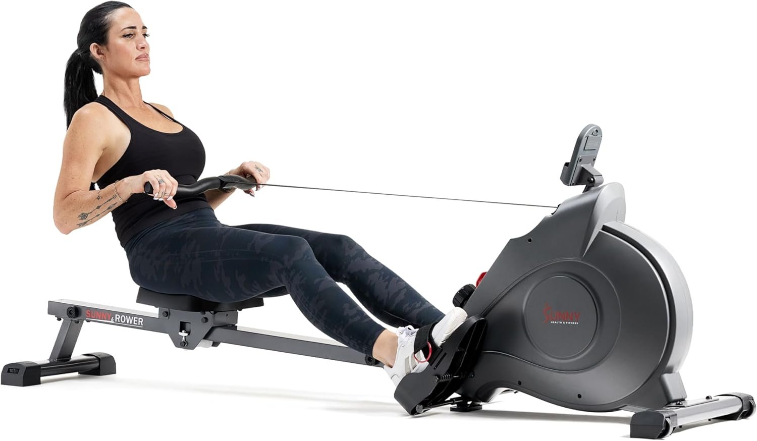 Sunny Health & Fitness Magnetic Rowing Machine with Extended Slide Rail with Bluetooth Connection to Free SunnyFit® App – SF-RW522016