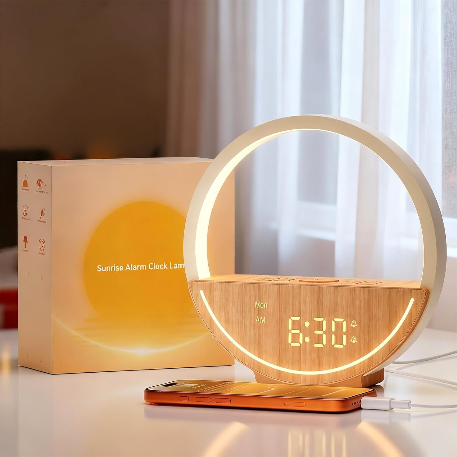 Vivilumens Wake Up Light Sunrise Alarm Clock – White Noise Sound Machine with 20 Soothing Sounds Sleep Better, Weekdays/Weekends Dual Alarms, Bedroom Bedside Lamp, Gift for Heavy Sleepers