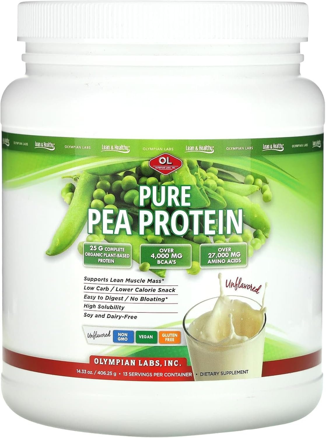 Olympian Labs Pea Protein Powder, Unflavored – 25g of Protein, Plant Based Vegan Friendly, Low Net Carbs, Gluten Free, Lactose Free, No Sugar Added, and Soy Free, 13 Servings