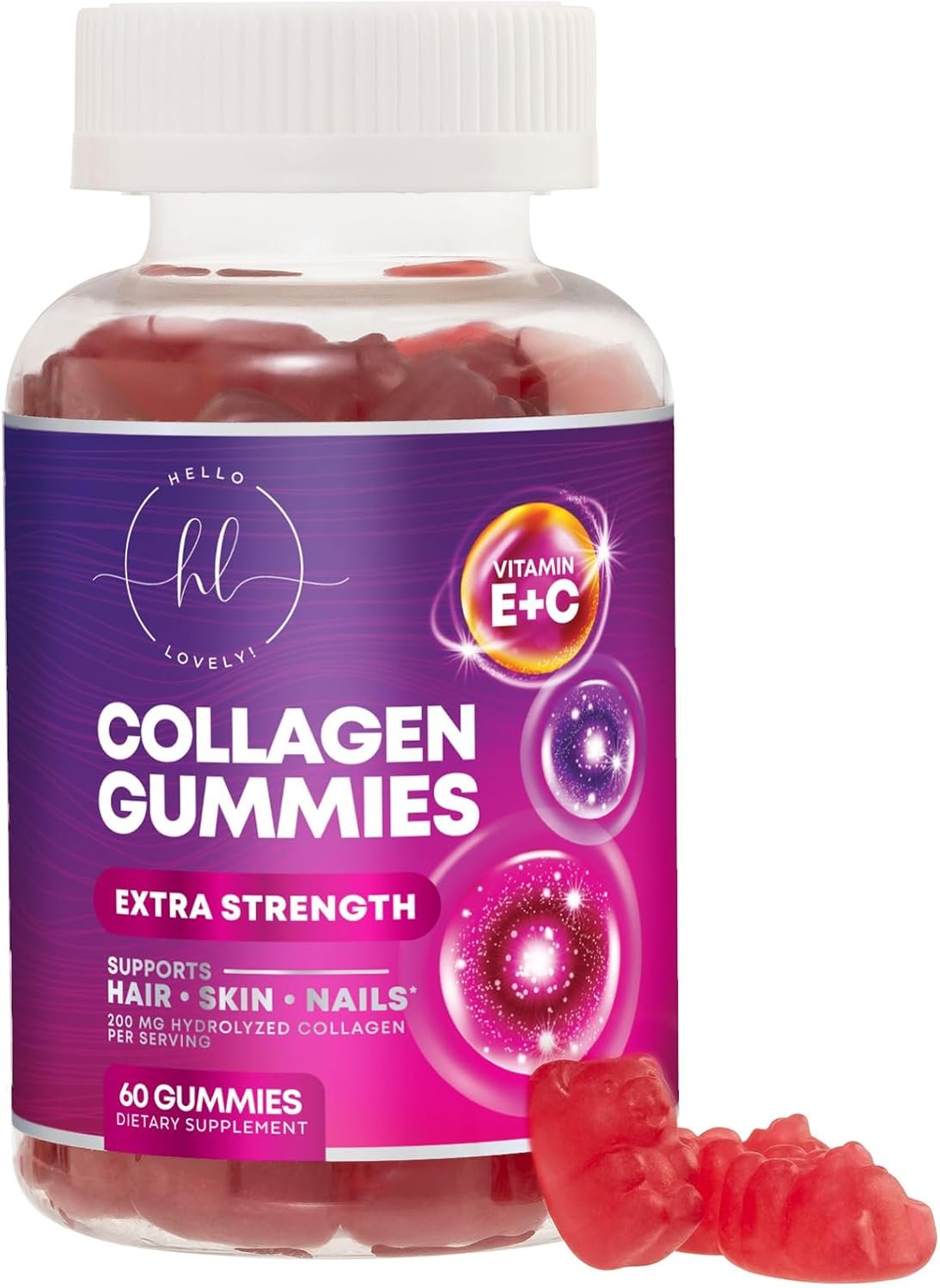 Collagen Peptides Gummies – 2500 mcg D-Biotin Per Serving – Hydrolyzed Protein Type I & III Multi Collagen Supplement with Vitamin C & Zinc – Support for Hair, Skin, Nails, Berry Flavor – 60 Gummies