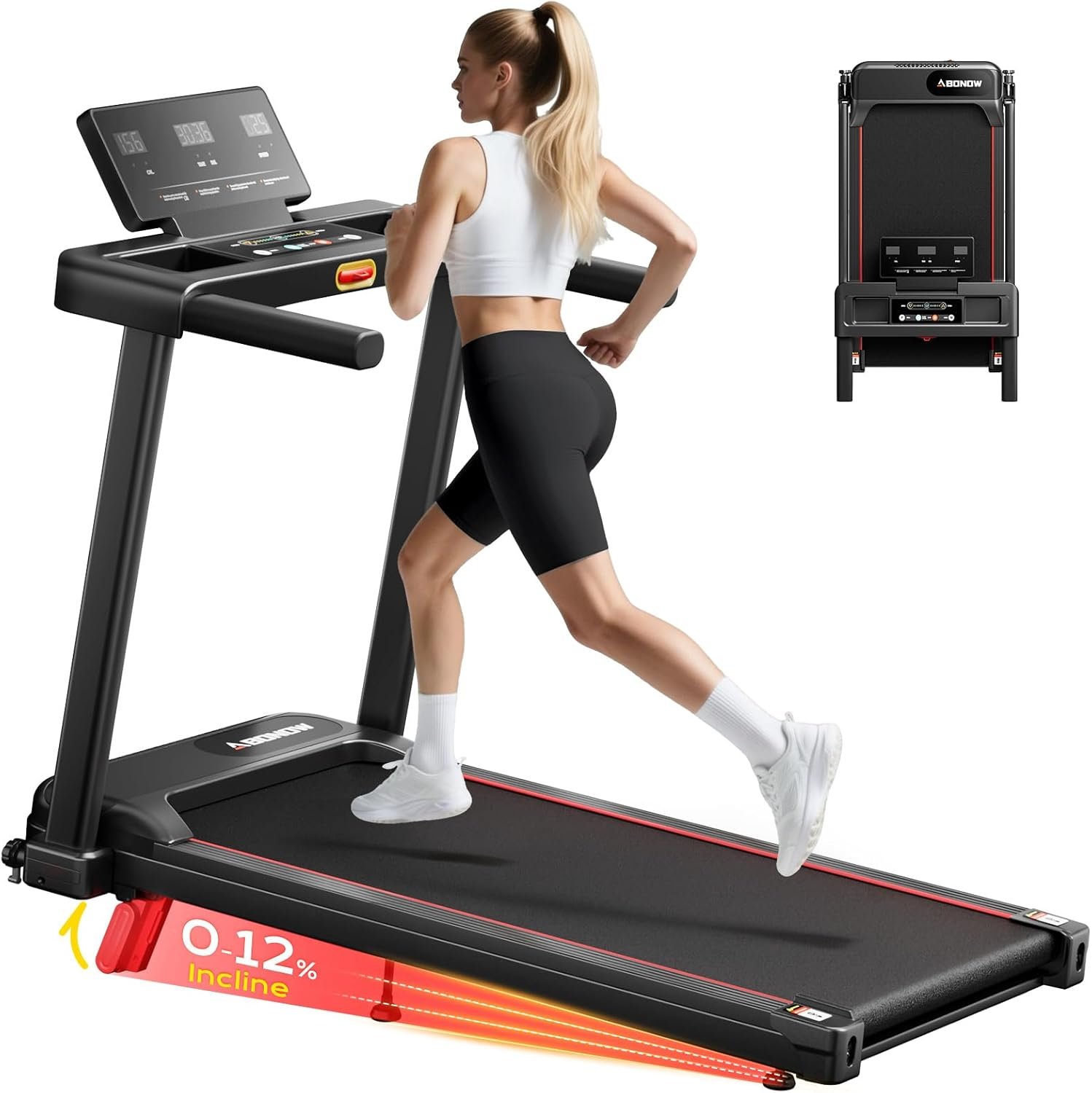 Abonow Foldable Treadmill for Home Small with Incline – 3.0HP Quiet Walking Pad Treadmill with Handles, 300LBS Capacity, Home Office 3-in-1 Portable Treadmills for Running Jogging Walking