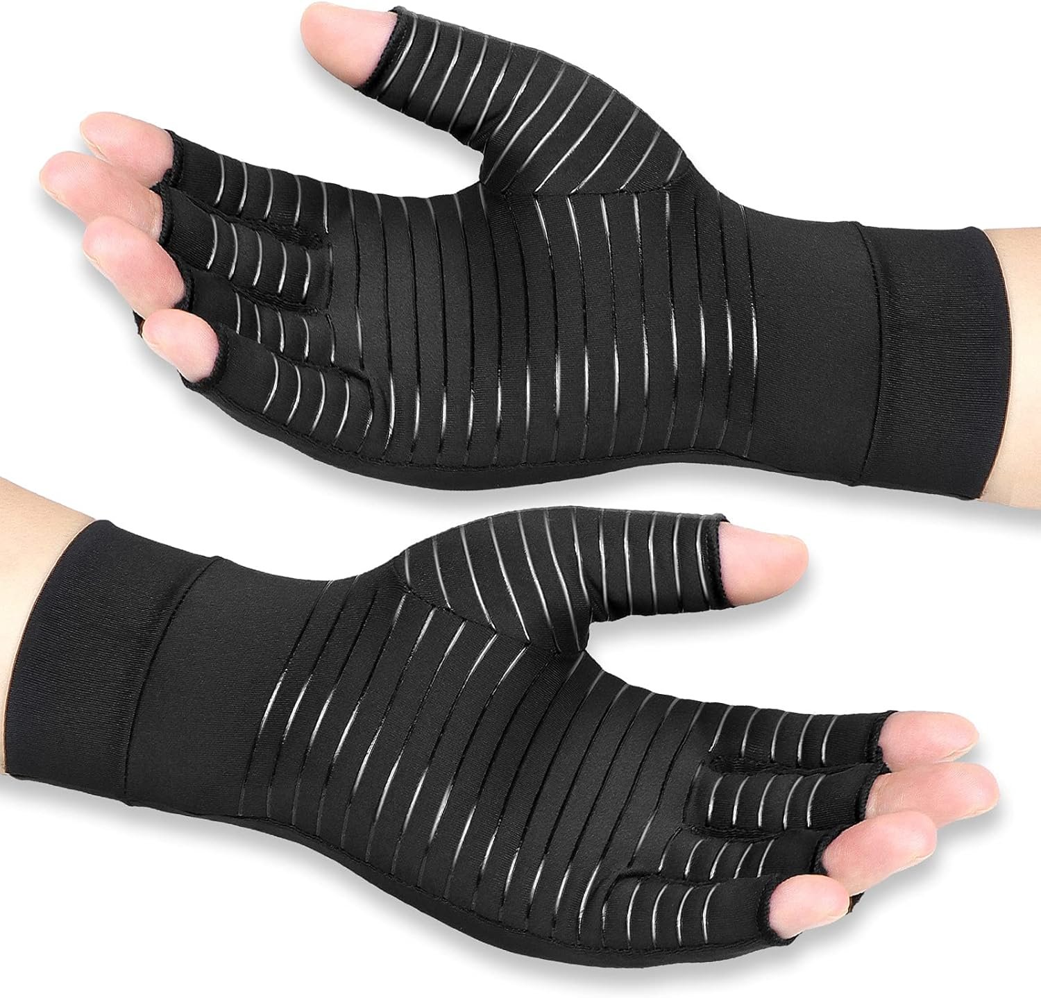 Copper Arthritis Compression Gloves Women Men Relieve Hand Pain Swelling and Carpal Tunnel Fingerless for Typing, Support for Joints, Medium