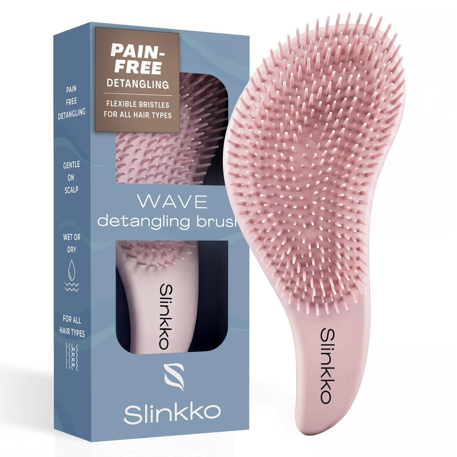 Detangler Brush, Curly Hair Brush for Women, Men & Kids – Wet & Dry Detangling Hair Brush for Curly, Thick, Fine & Wavy Hair – Anti-Breakage Wave Brush, Pain-Free Hairbrush, Rose Clay