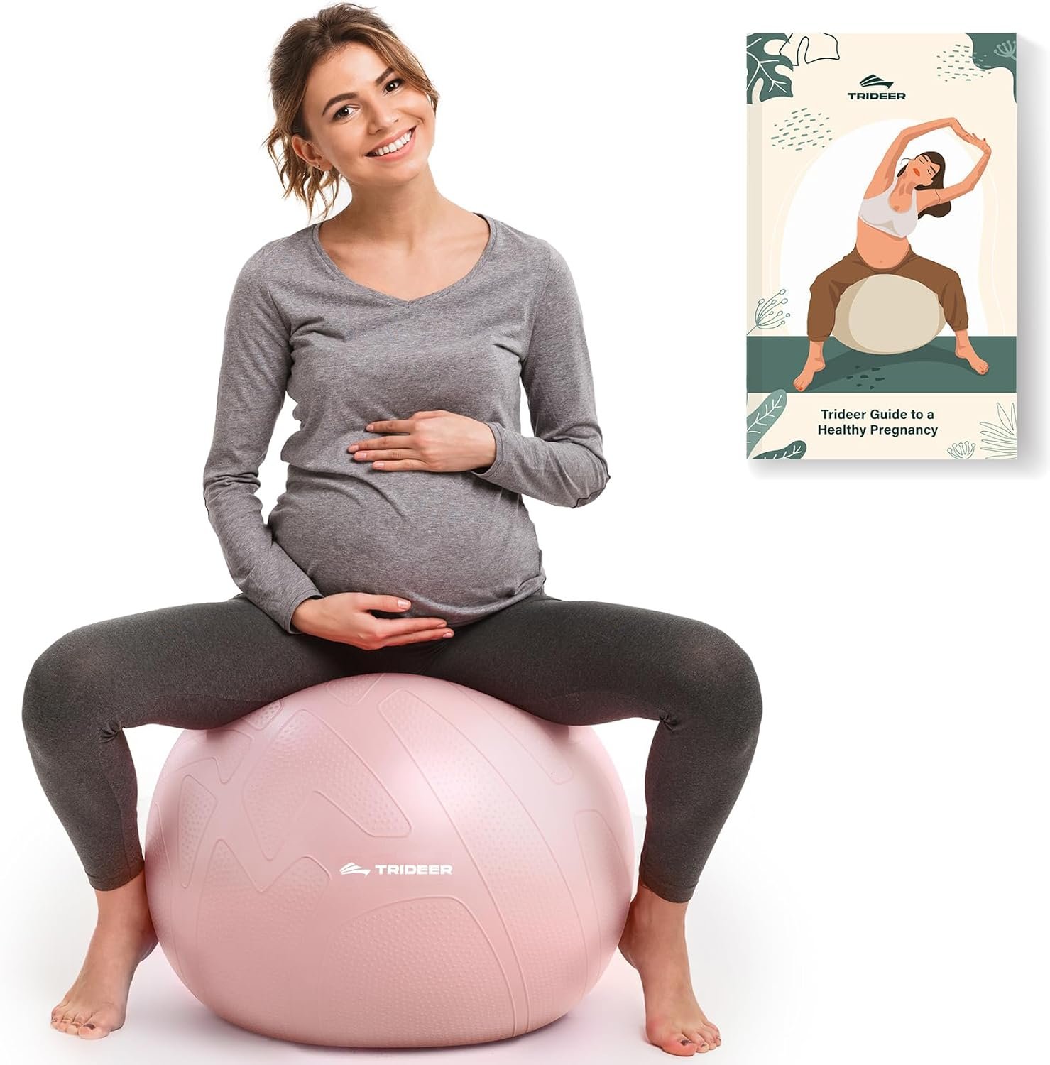 Trideer Pregnancy Birthing Ball, 1.7mm Extra Thick Yoga Ball for Maternity, Labor, Physio, Recovery, Exercise Guide & Daily Comfort Tips for All Trimesters, 1000LB Anti-Burst Non-Slip Stability Ball
