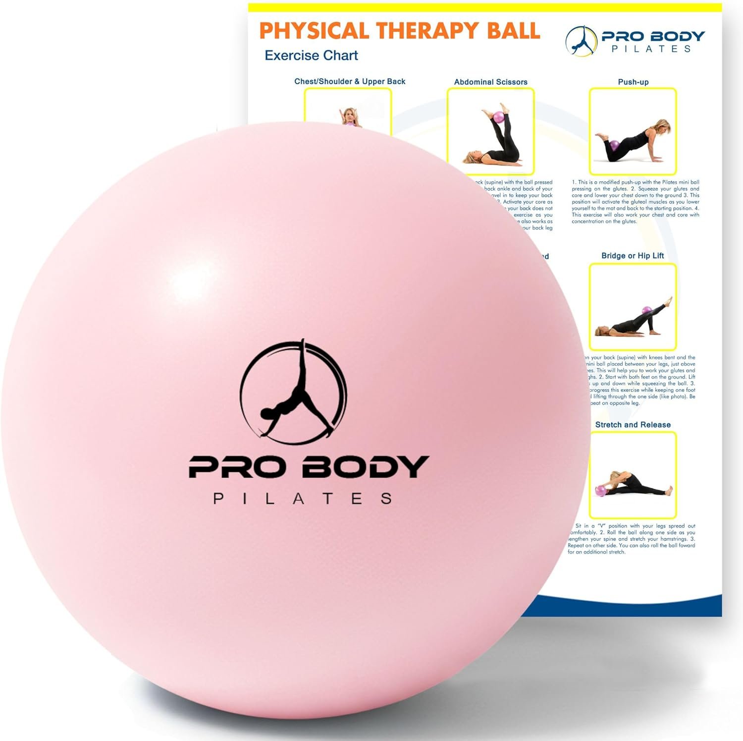 ProBody Pilates Exercise Balls Physical Therapy – 9 Inch Small Exercise Ball for Between Knees for Rehab, Barre, Core, Stability & Yoga