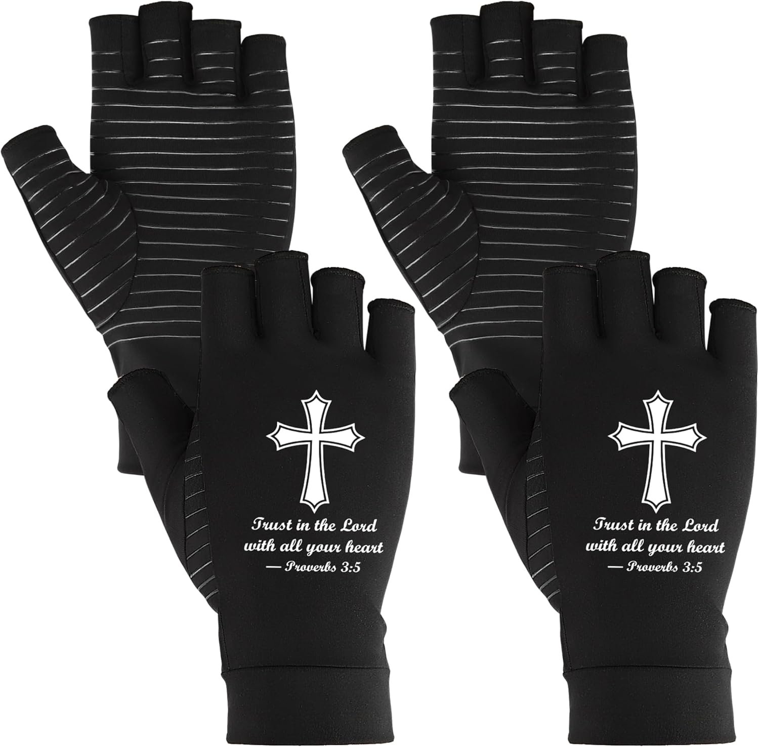 Christian Blessing Gift Copper Infused Compression Arthritis Gloves (2 Pairs) Cross Grip Gloves for Arthritis Hands for Men Women, Christian Blessing Gift for Wife, Husband, Dad, Mom & Friends